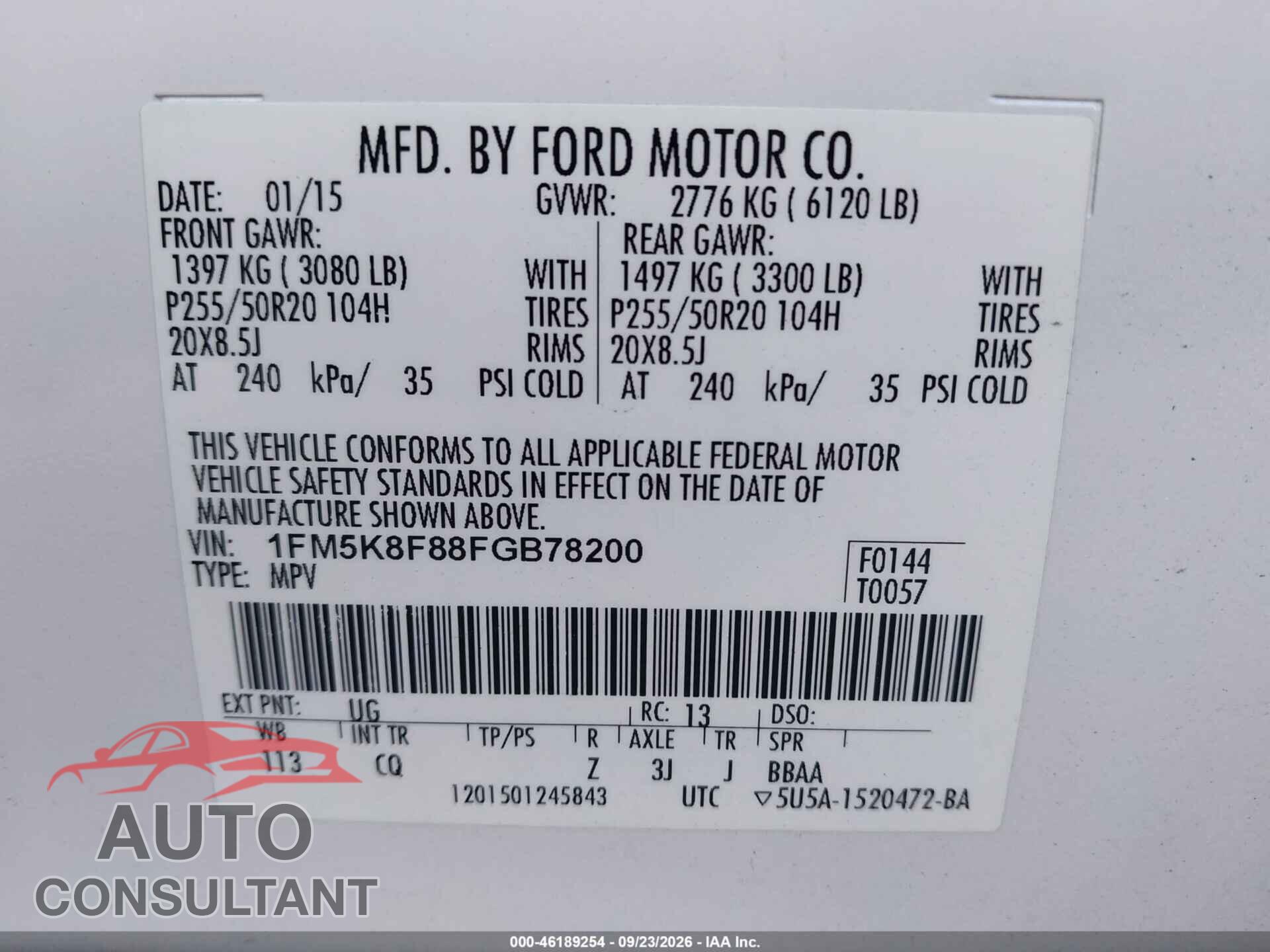 FORD EXPLORER 2015 - 1FM5K8F88FGB78200