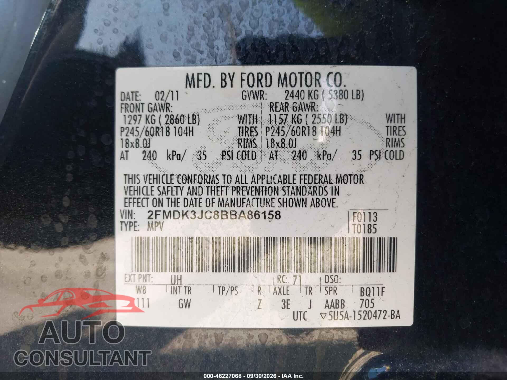 FORD EDGE 2011 - 2FMDK3JC8BBA86158