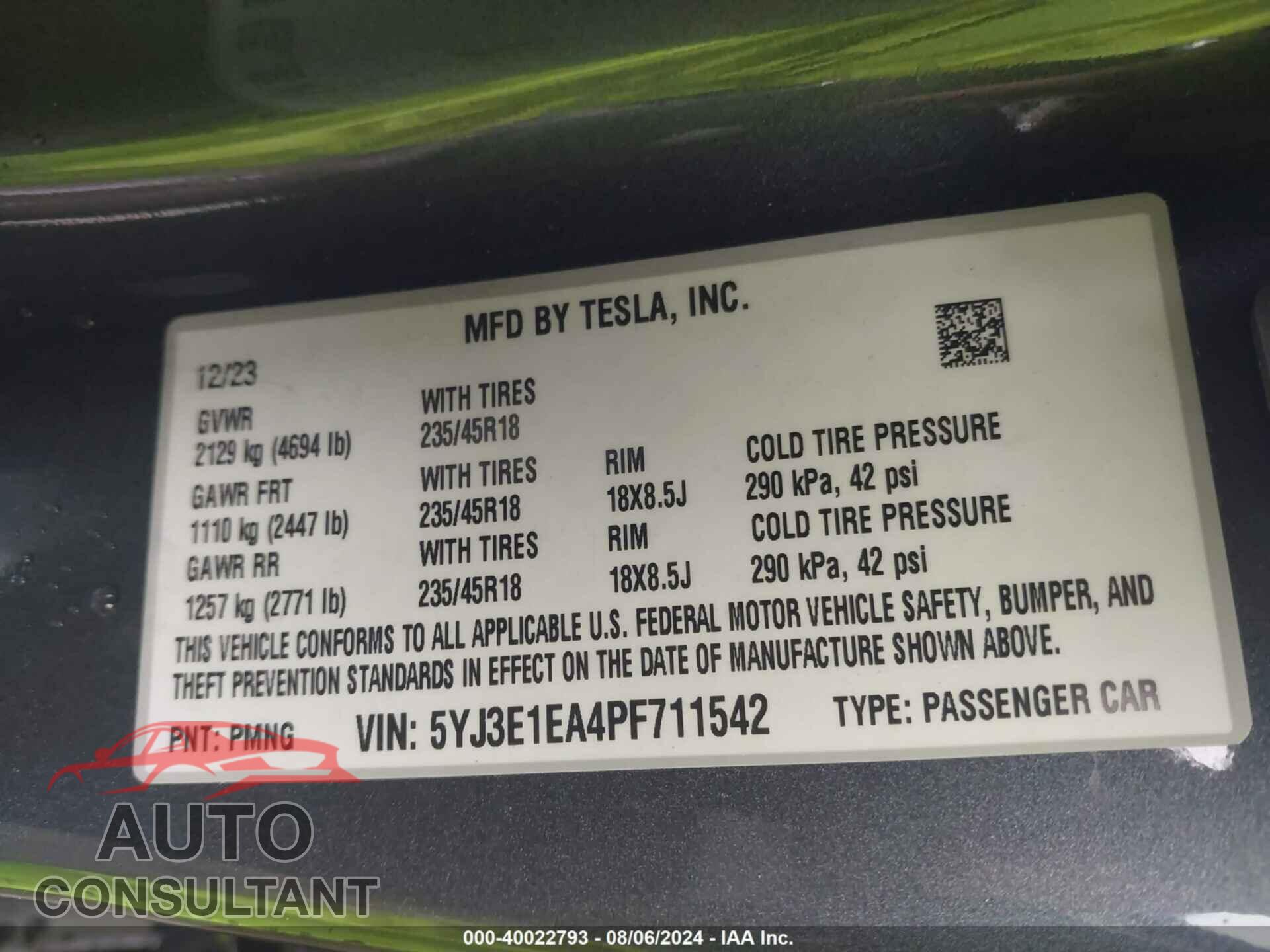 TESLA MODEL 3 2023 - 5YJ3E1EA4PF711542
