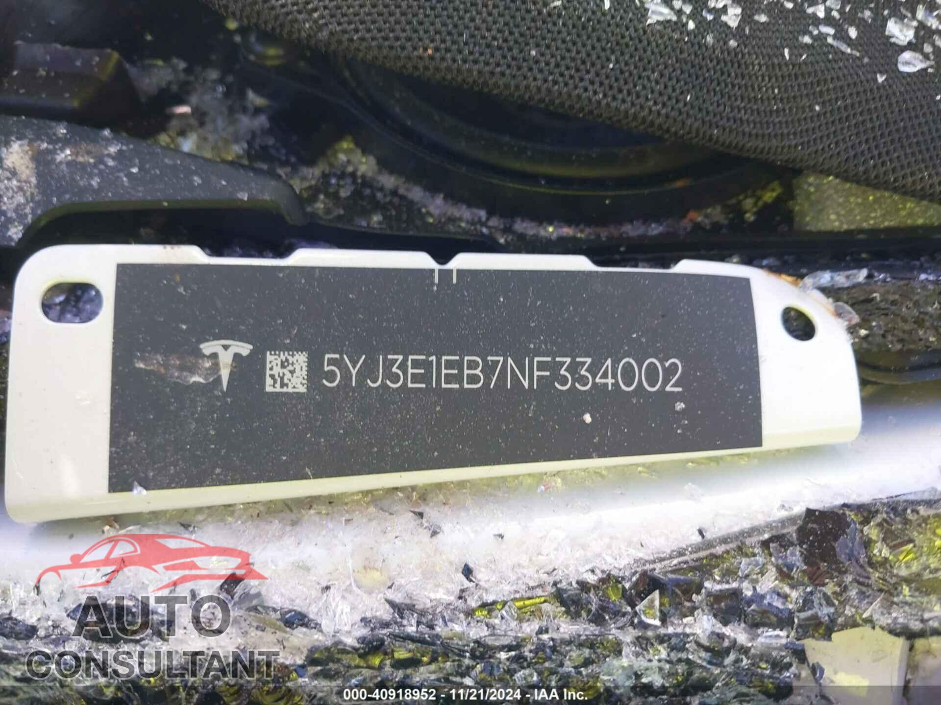 TESLA MODEL 3 2022 - 5YJ3E1EB7NF334002