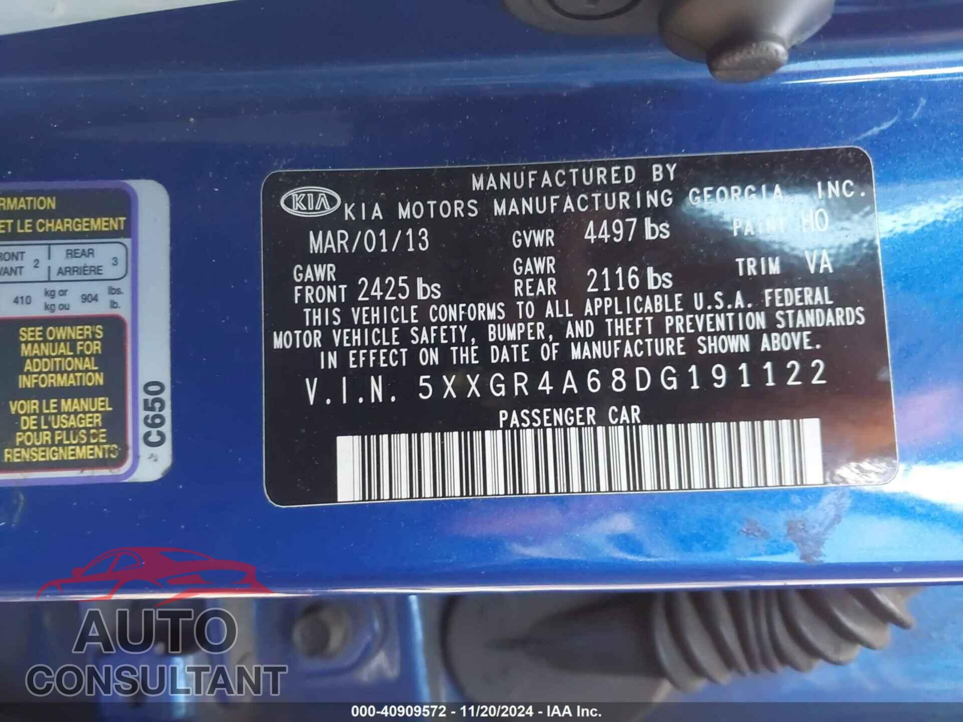 KIA OPTIMA 2013 - 5XXGR4A68DG191122