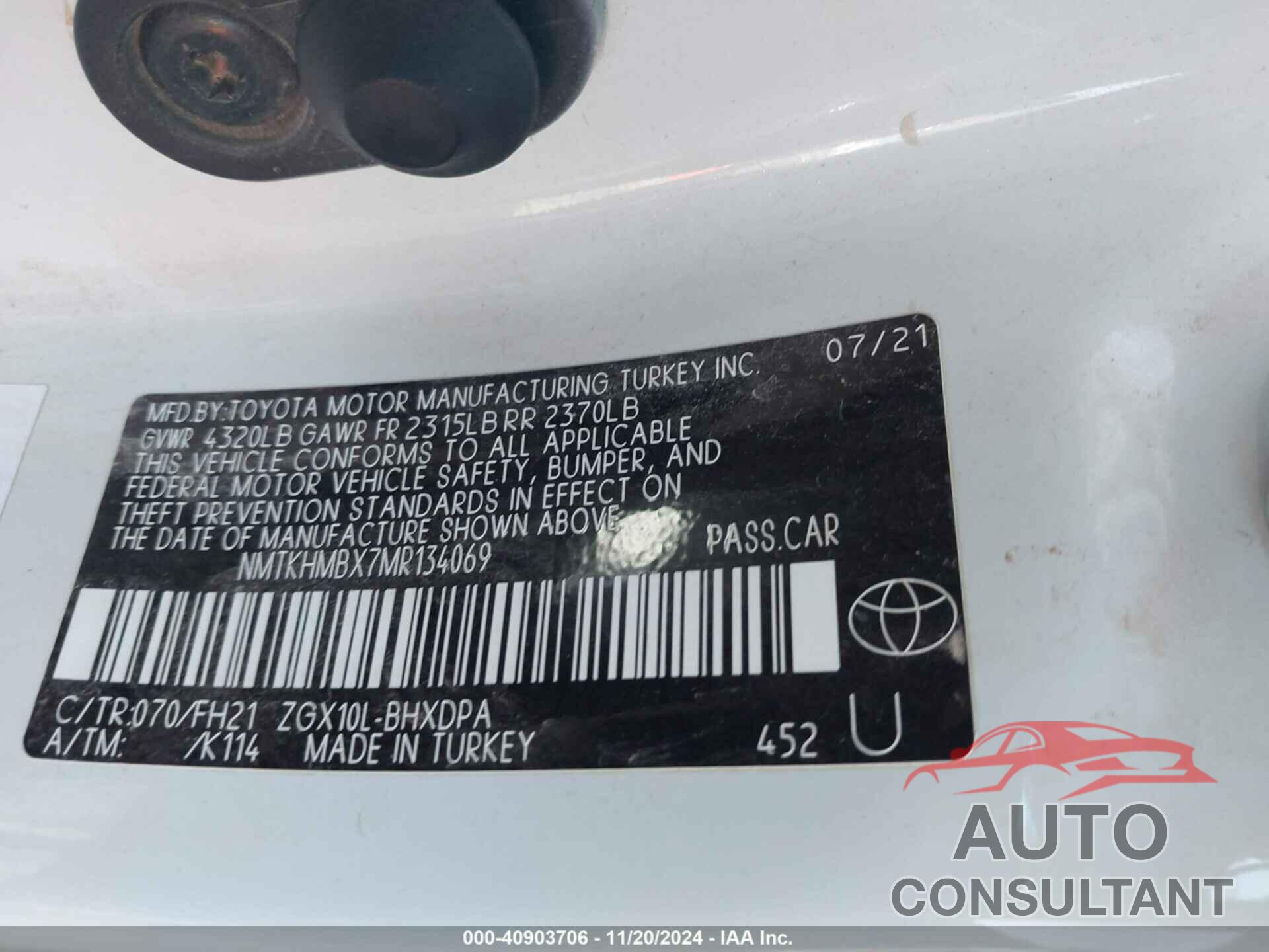 TOYOTA C-HR 2021 - NMTKHMBX7MR134069