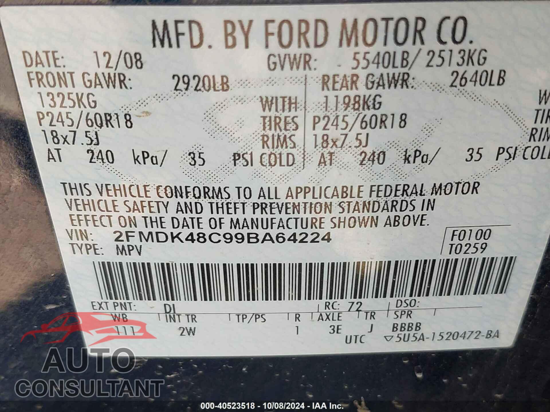 FORD EDGE 2009 - 2FMDK48C99BA64224