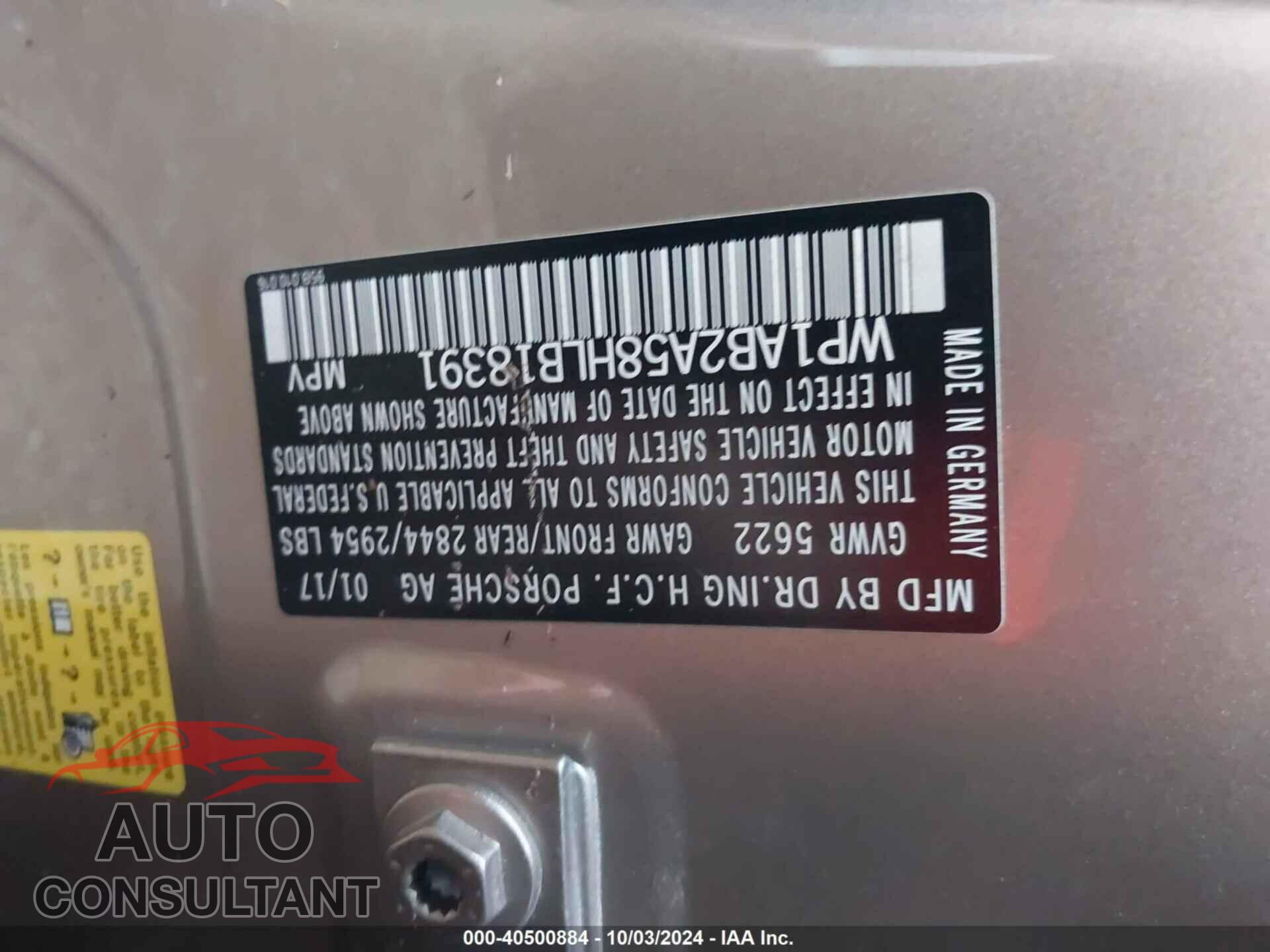 PORSCHE MACAN 2017 - WP1AB2A58HLB18391