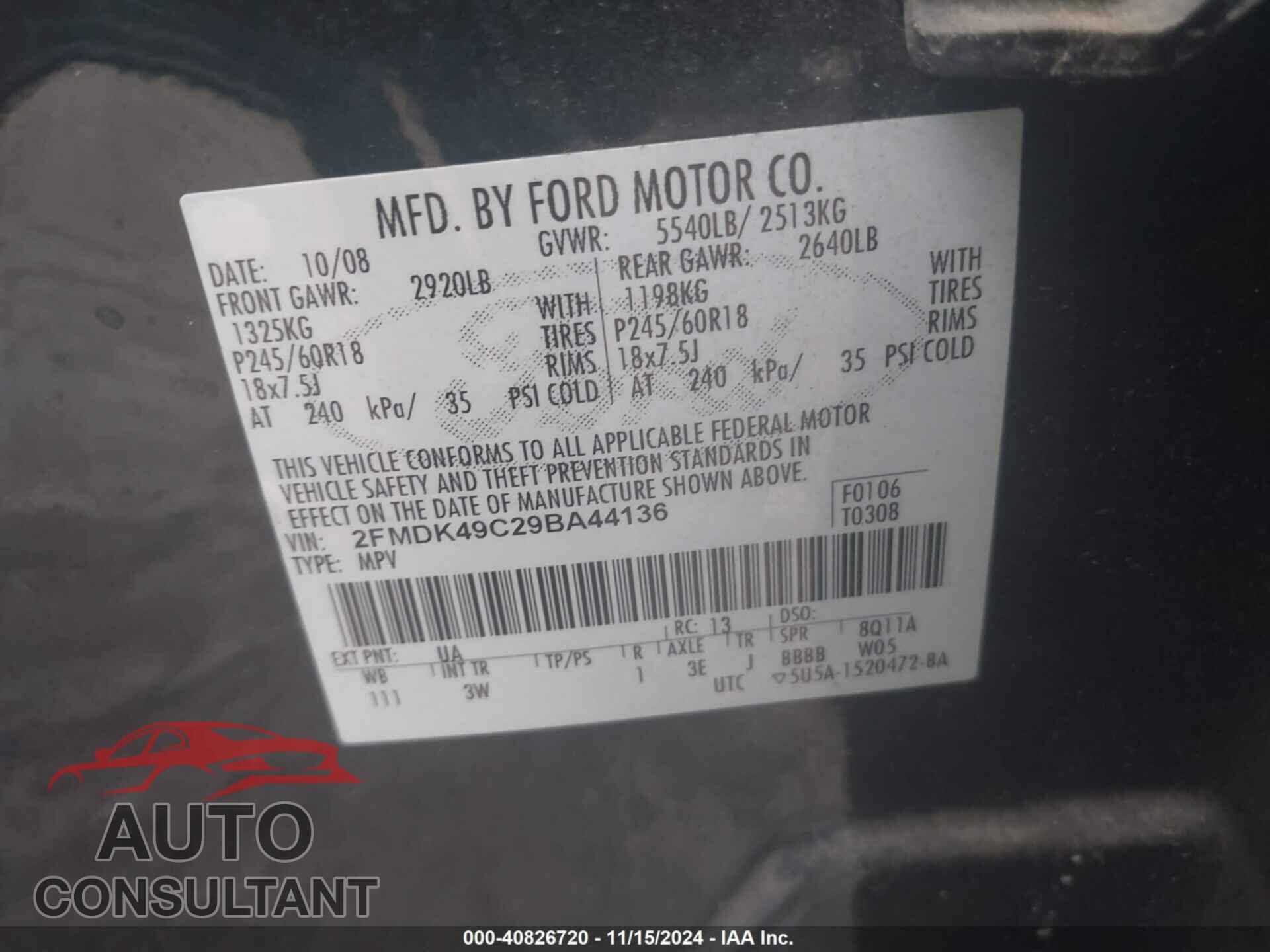 FORD EDGE 2009 - 2FMDK49C29BA44136