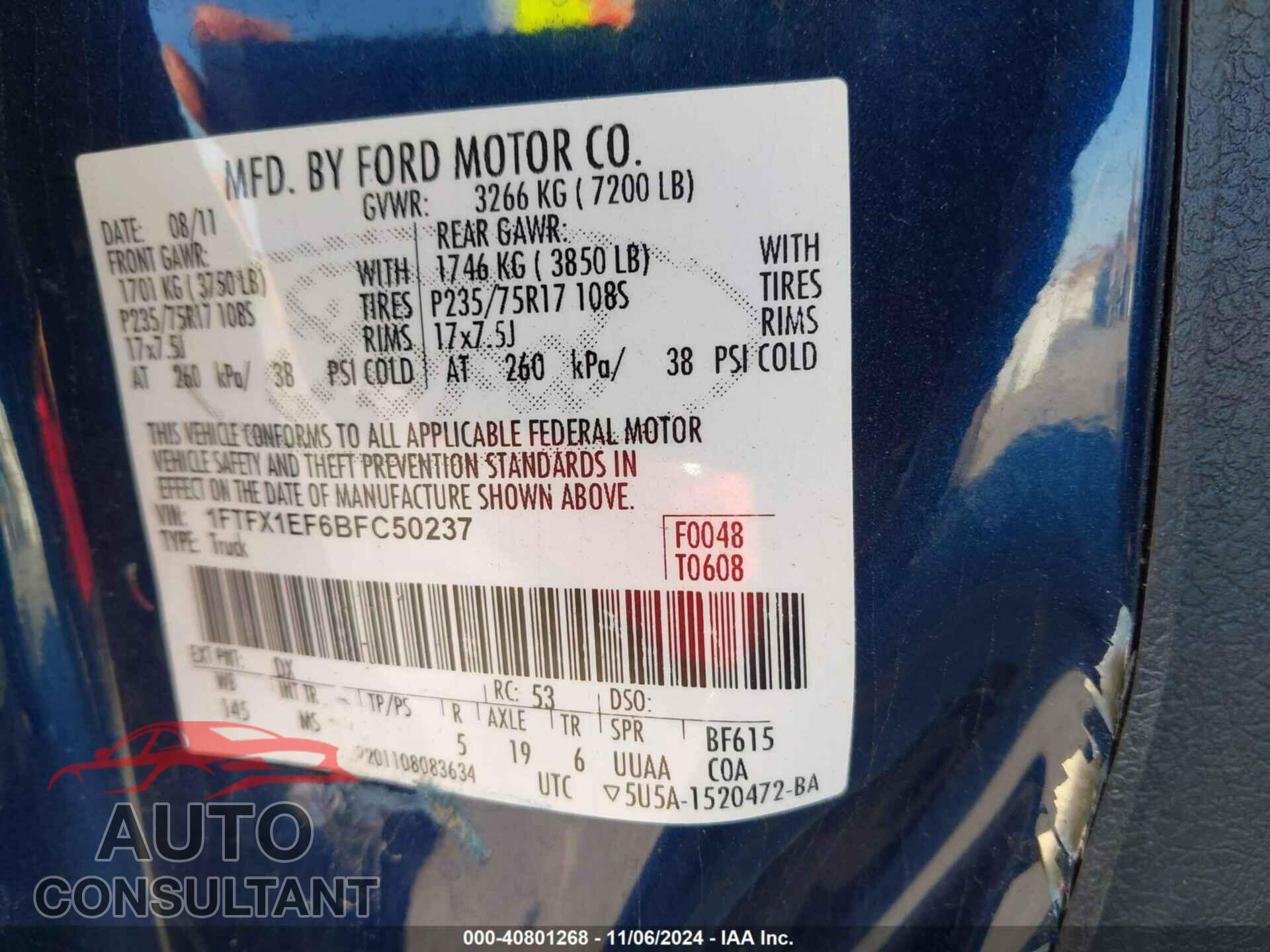 FORD F-150 2011 - 1FTFX1EF6BFC50237