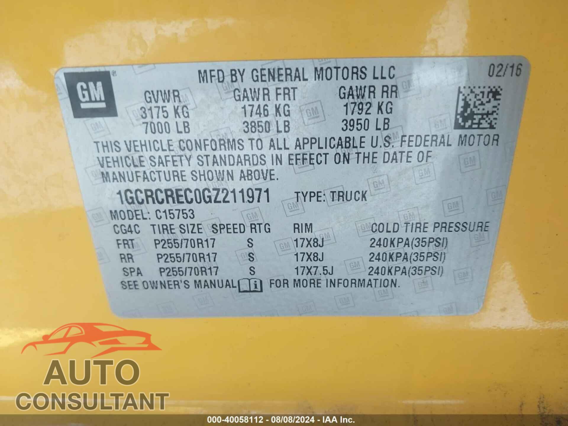 CHEVROLET SILVERADO 1500 2016 - 1GCRCREC0GZ211971