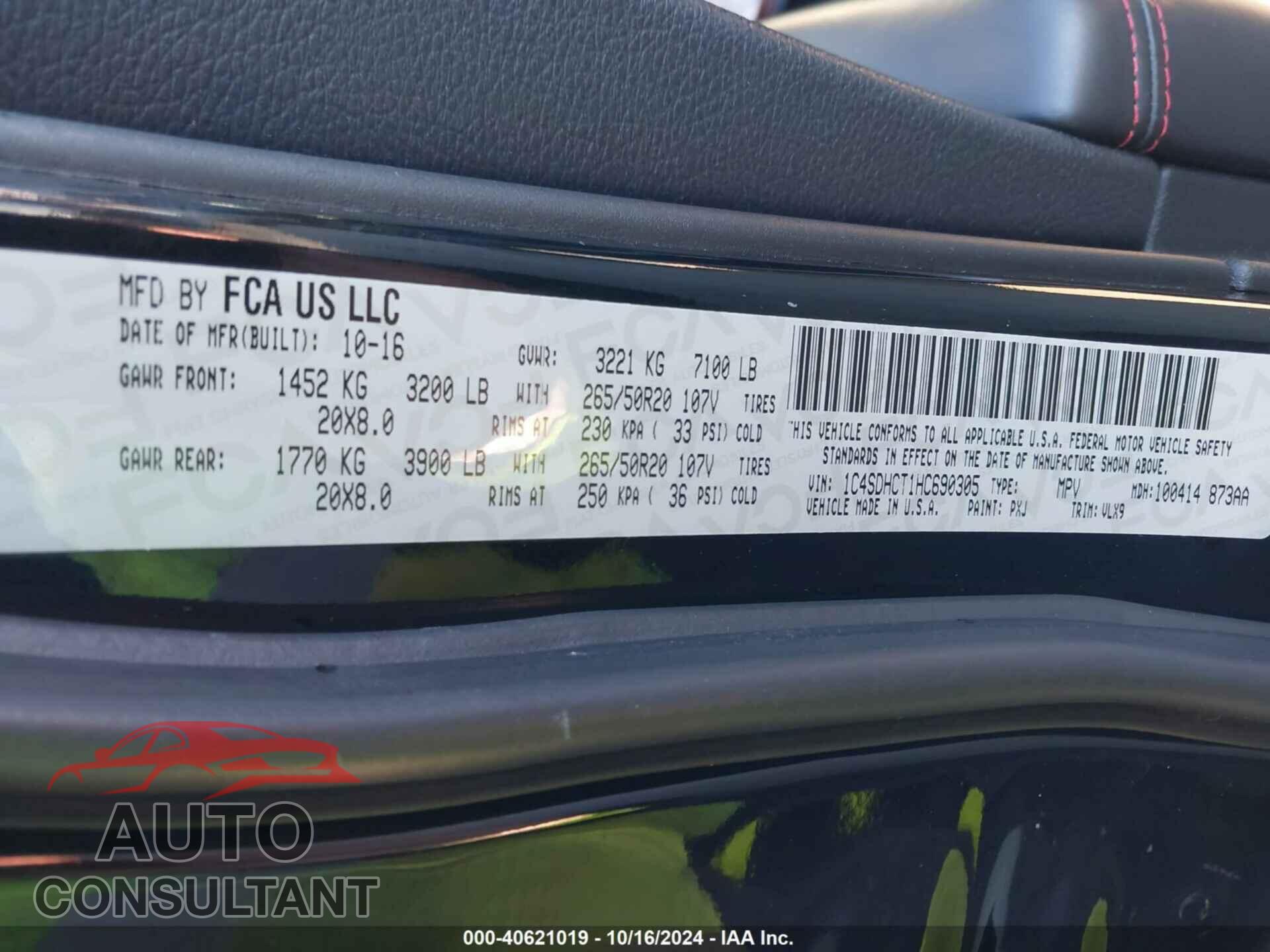 DODGE DURANGO 2017 - 1C4SDHCT1HC690305