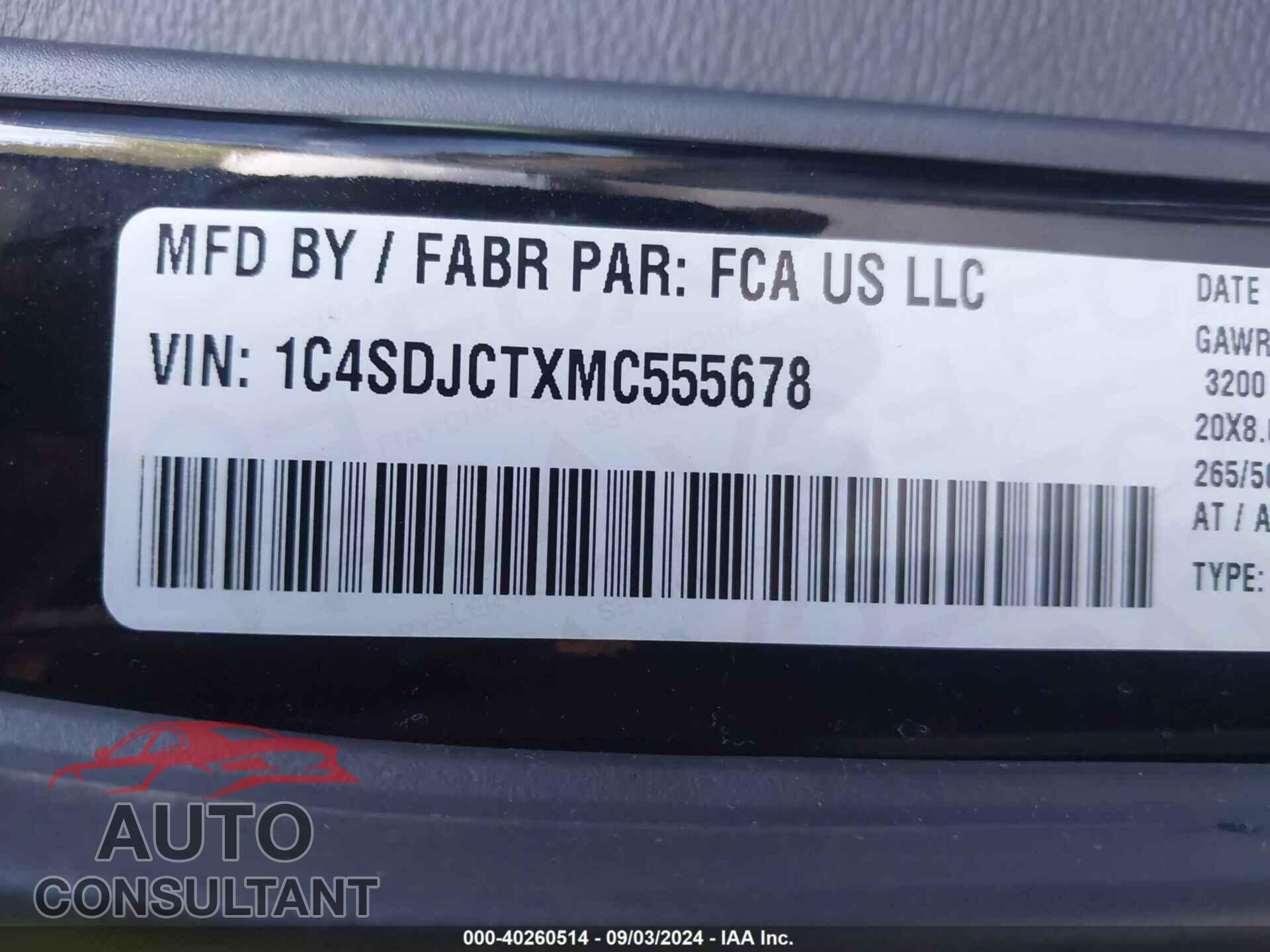 DODGE DURANGO 2021 - 1C4SDJCTXMC555678