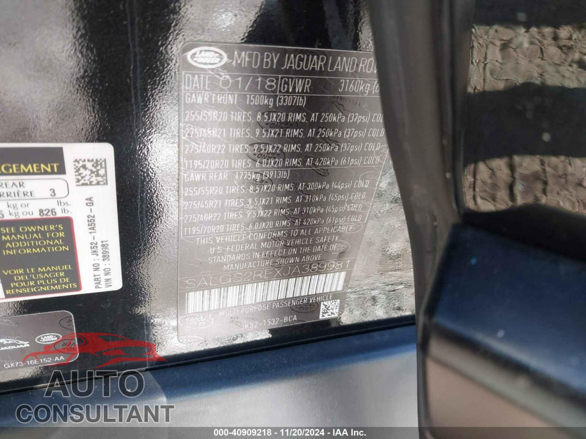 LAND ROVER RANGE ROVER 2018 - SALGS2REXJA389981