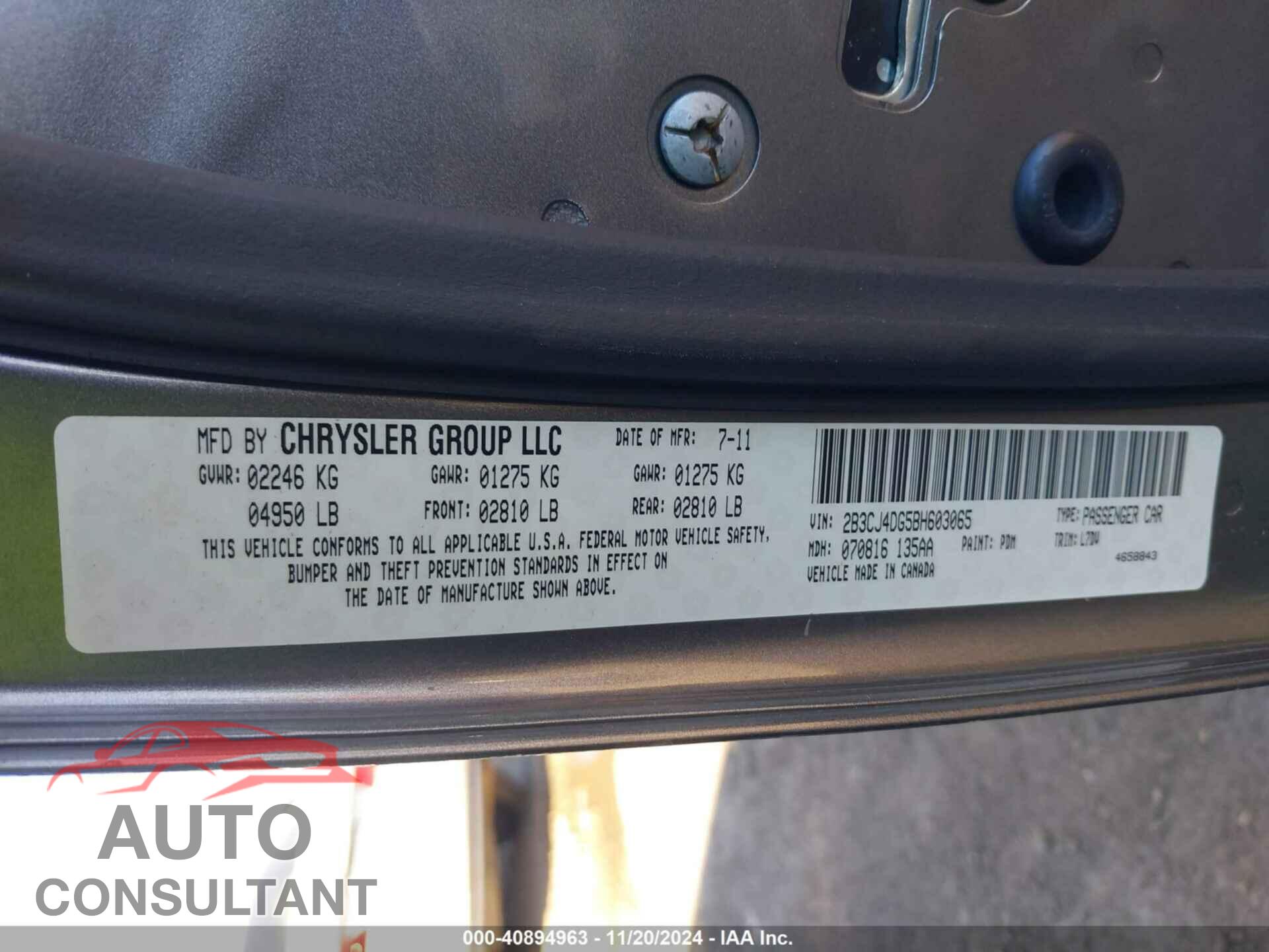 DODGE CHALLENGER 2011 - 2B3CJ4DG5BH603065
