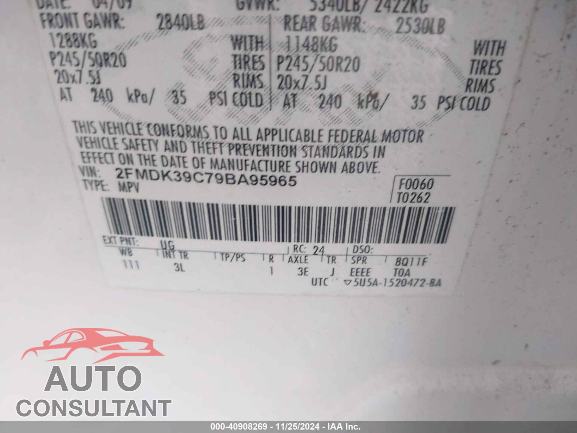 FORD EDGE 2009 - 2FMDK39C79BA95965