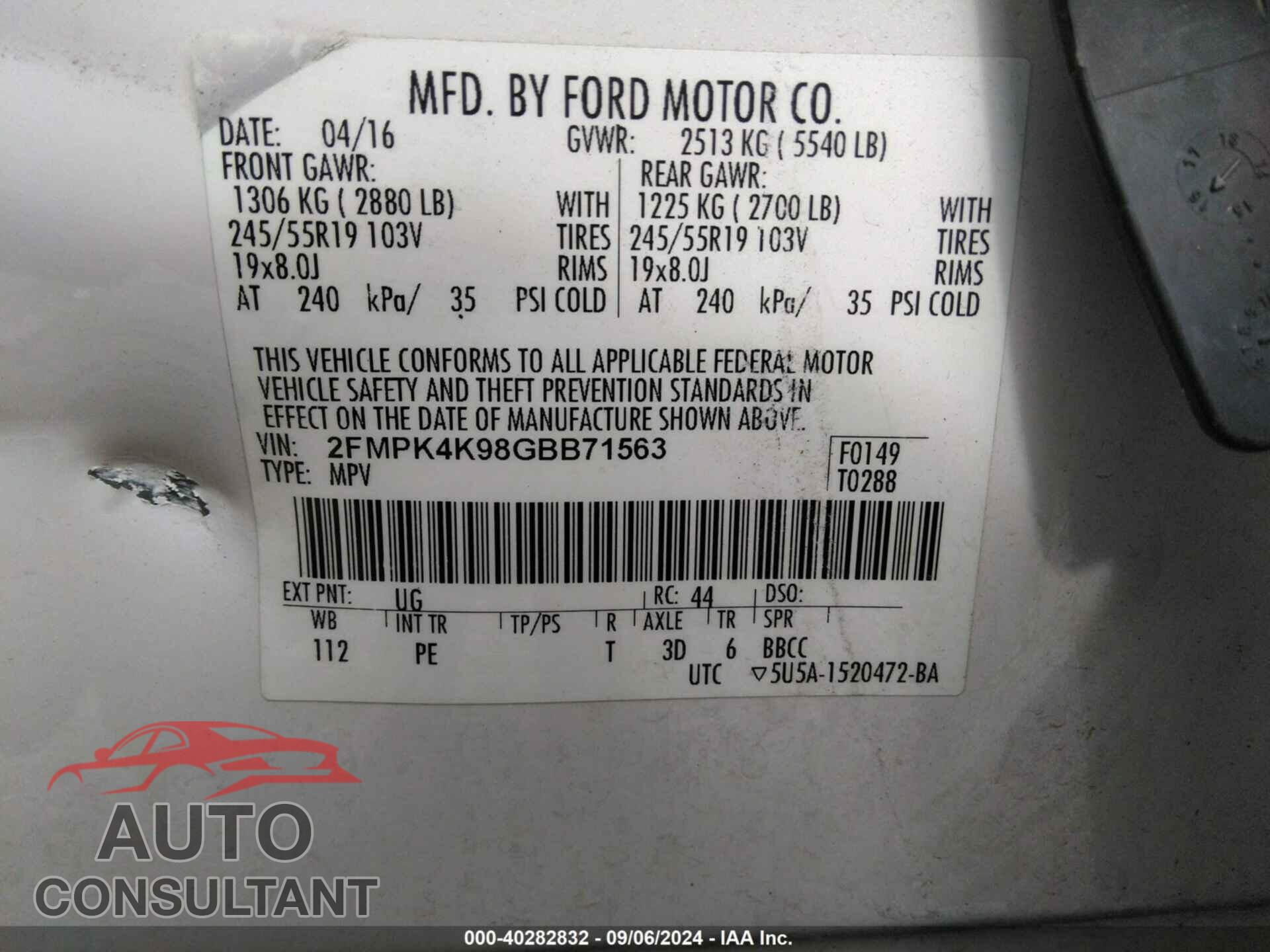 FORD EDGE 2016 - 2FMPK4K98GBB71563