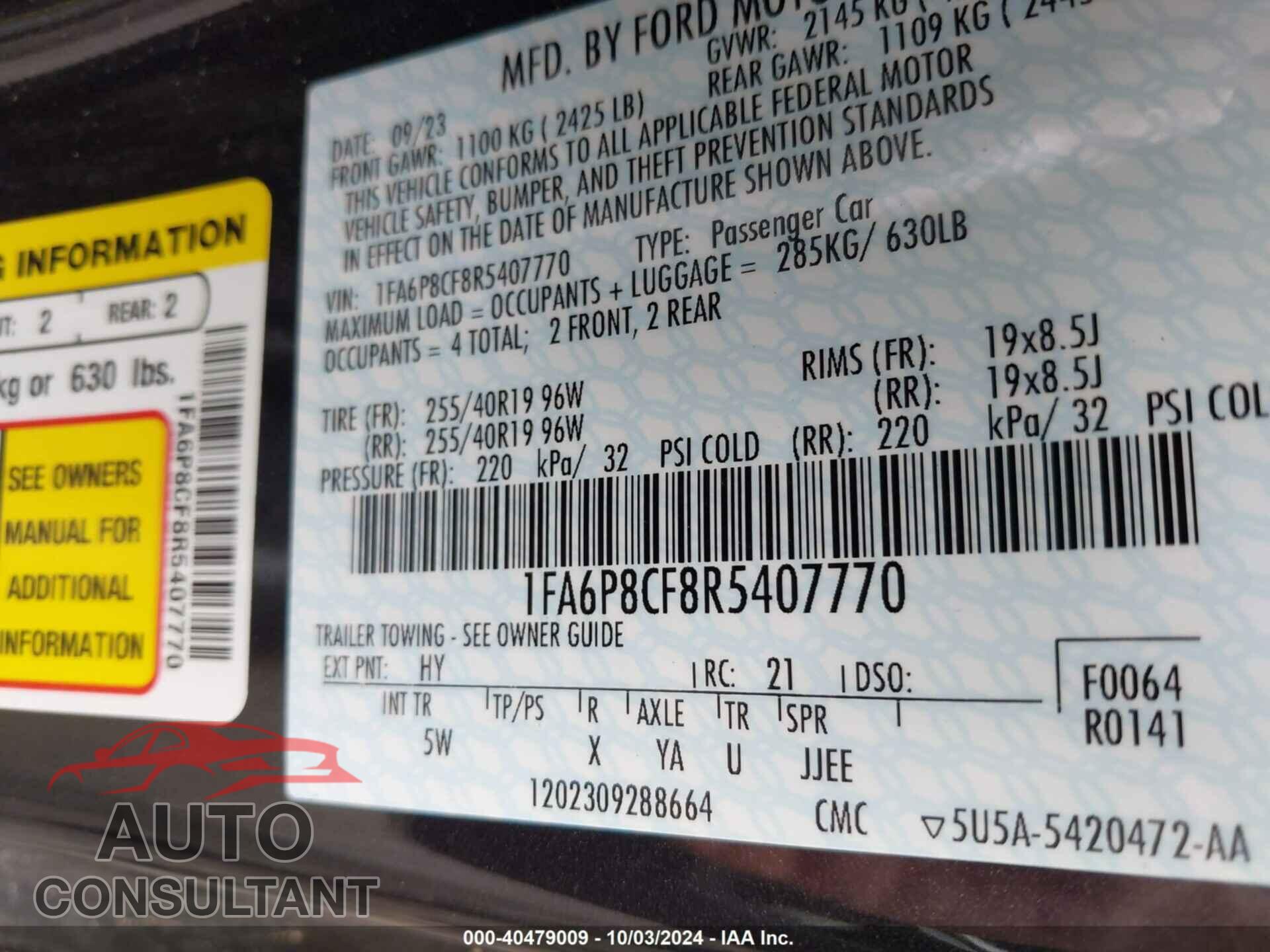 FORD MUSTANG 2024 - 1FA6P8CF8R5407770