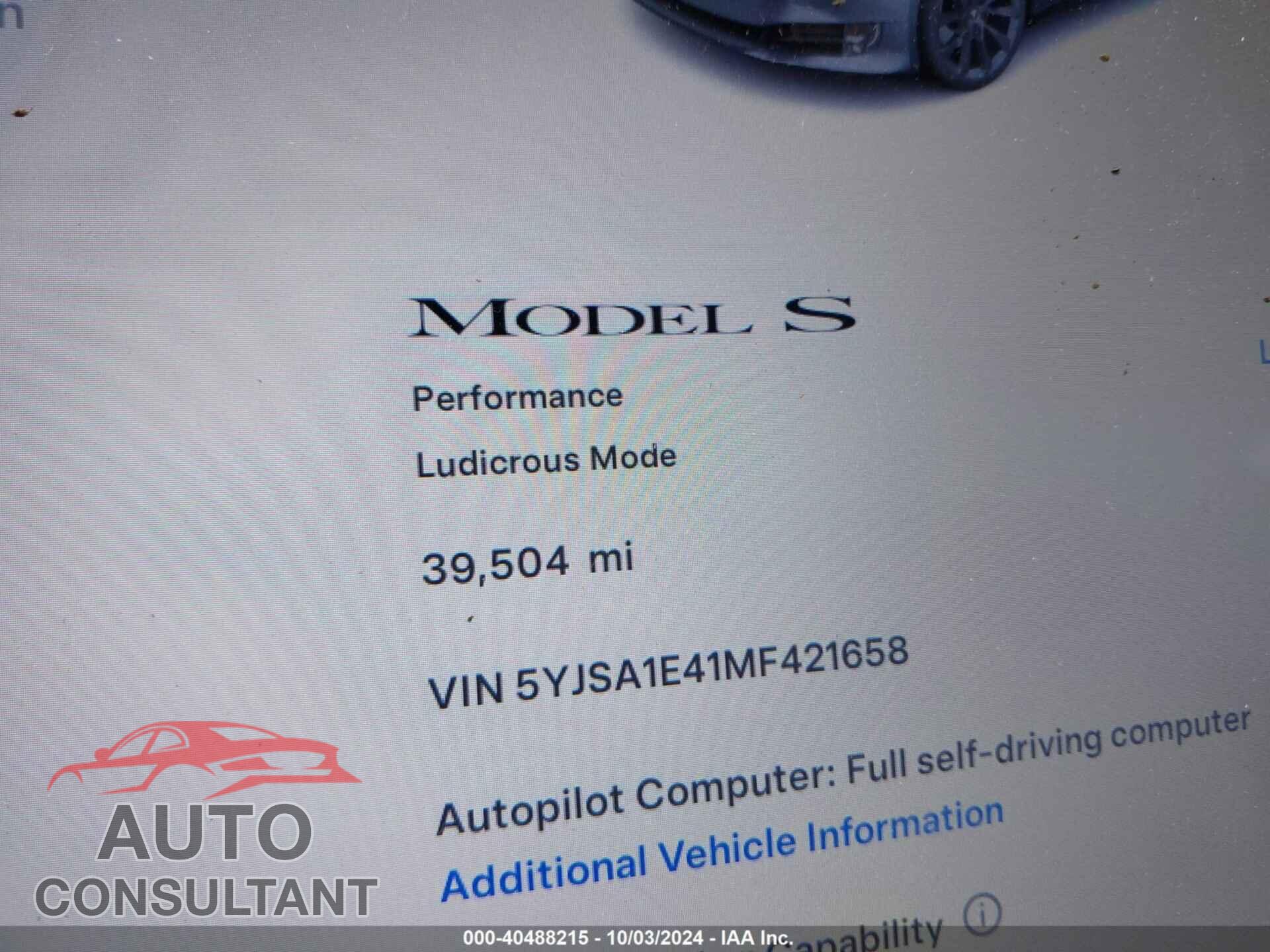 TESLA MODEL S 2021 - 5YJSA1E41MF421658
