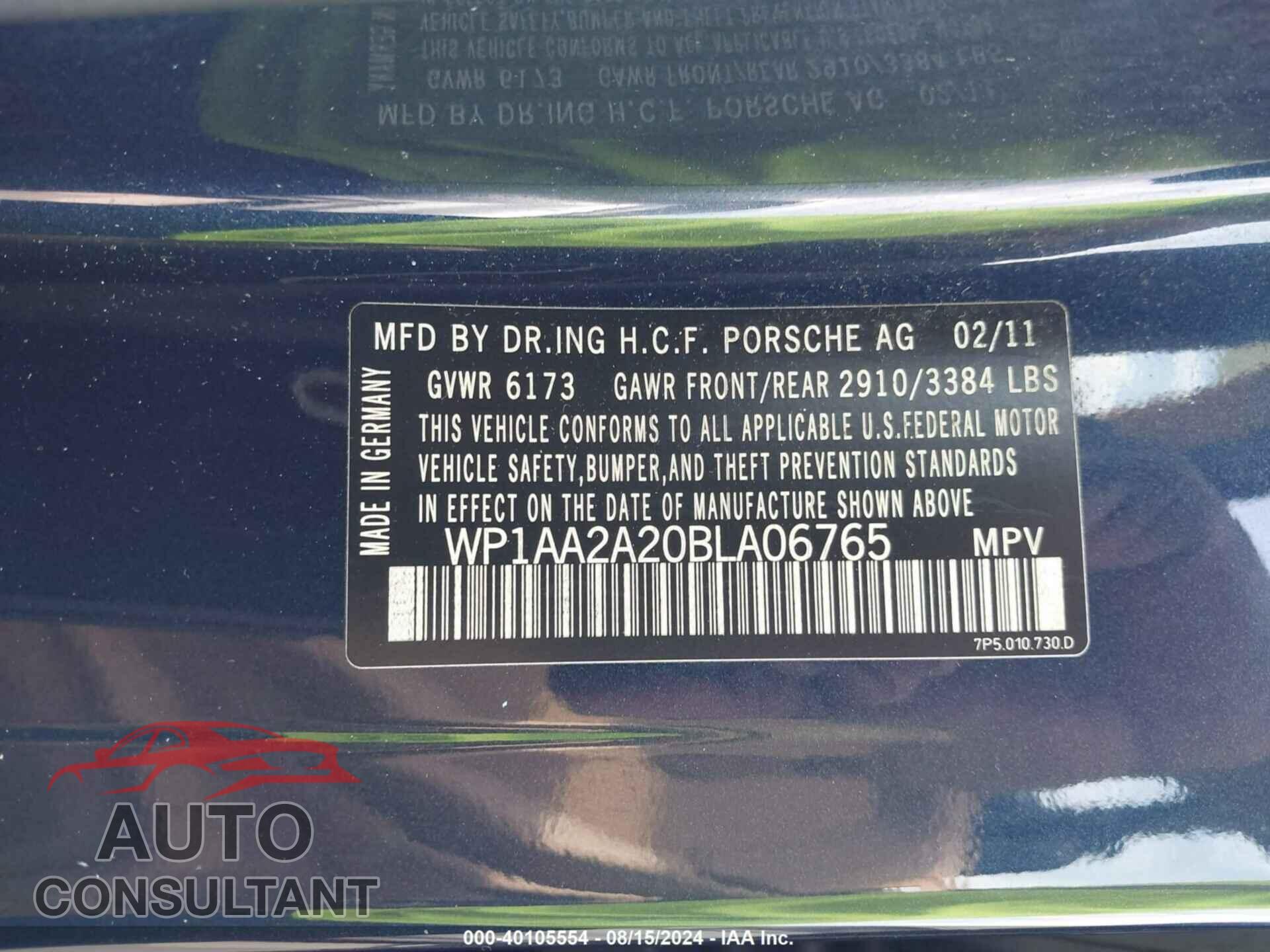 PORSCHE CAYENNE 2011 - WP1AA2A20BLA06765