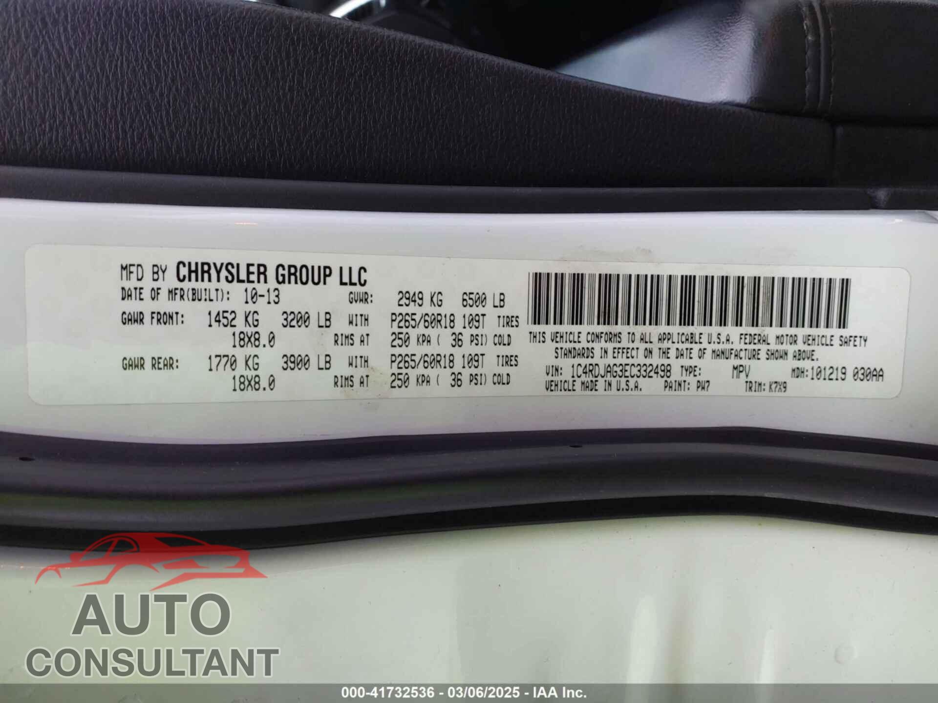 DODGE DURANGO 2014 - 1C4RDJAG3EC332498