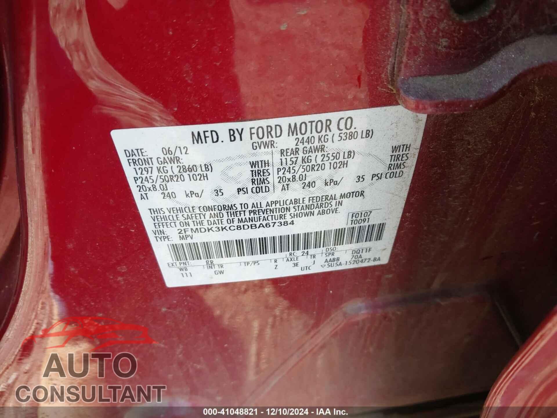 FORD EDGE 2013 - 2FMDK3KC8DBA67384
