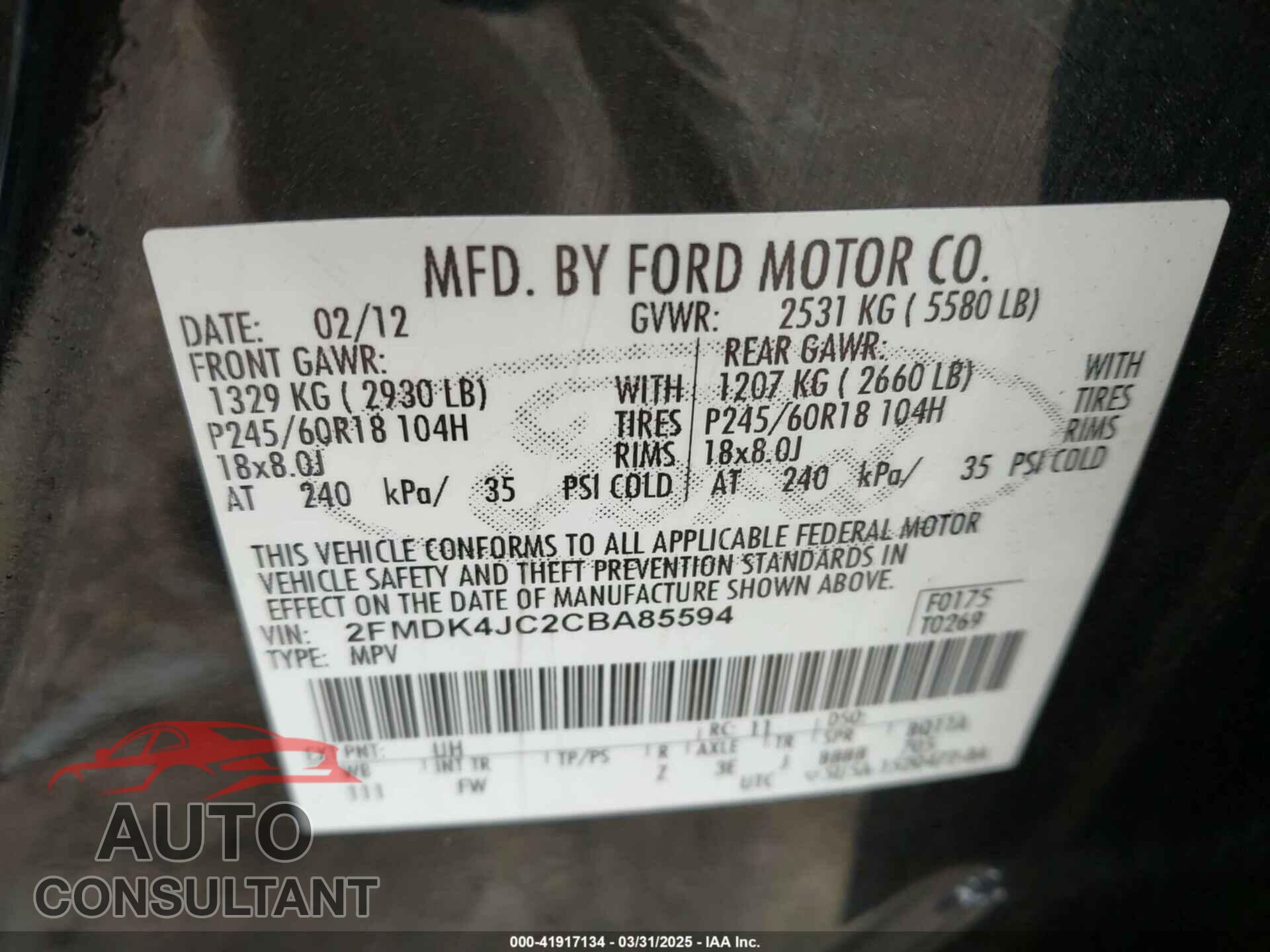 FORD EDGE 2012 - 2FMDK4JC2CBA85594