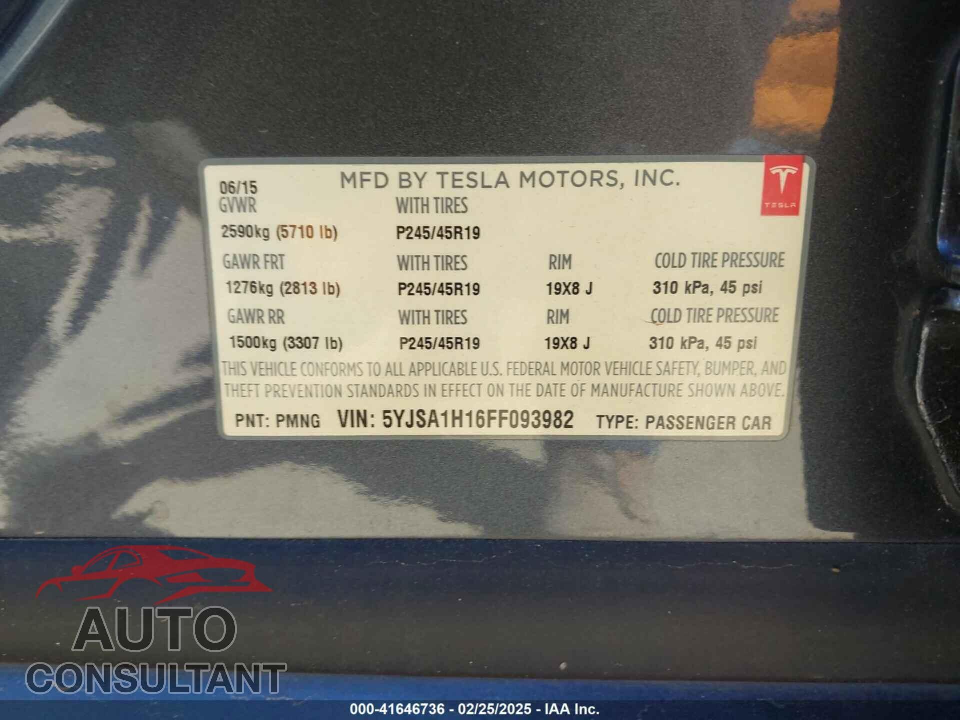 TESLA MODEL S 2015 - 5YJSA1H16FF093982
