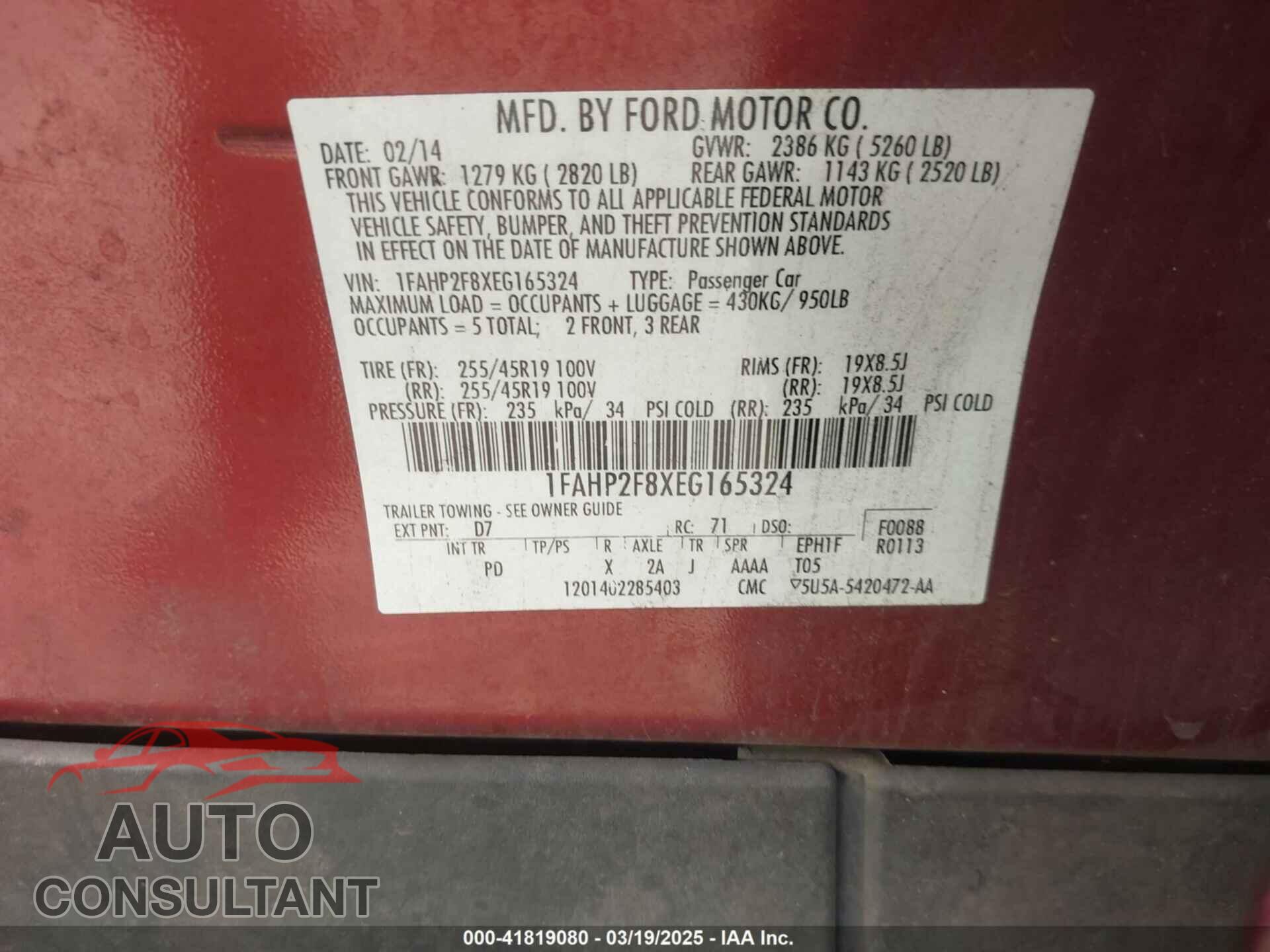 FORD TAURUS 2014 - 1FAHP2F8XEG165324