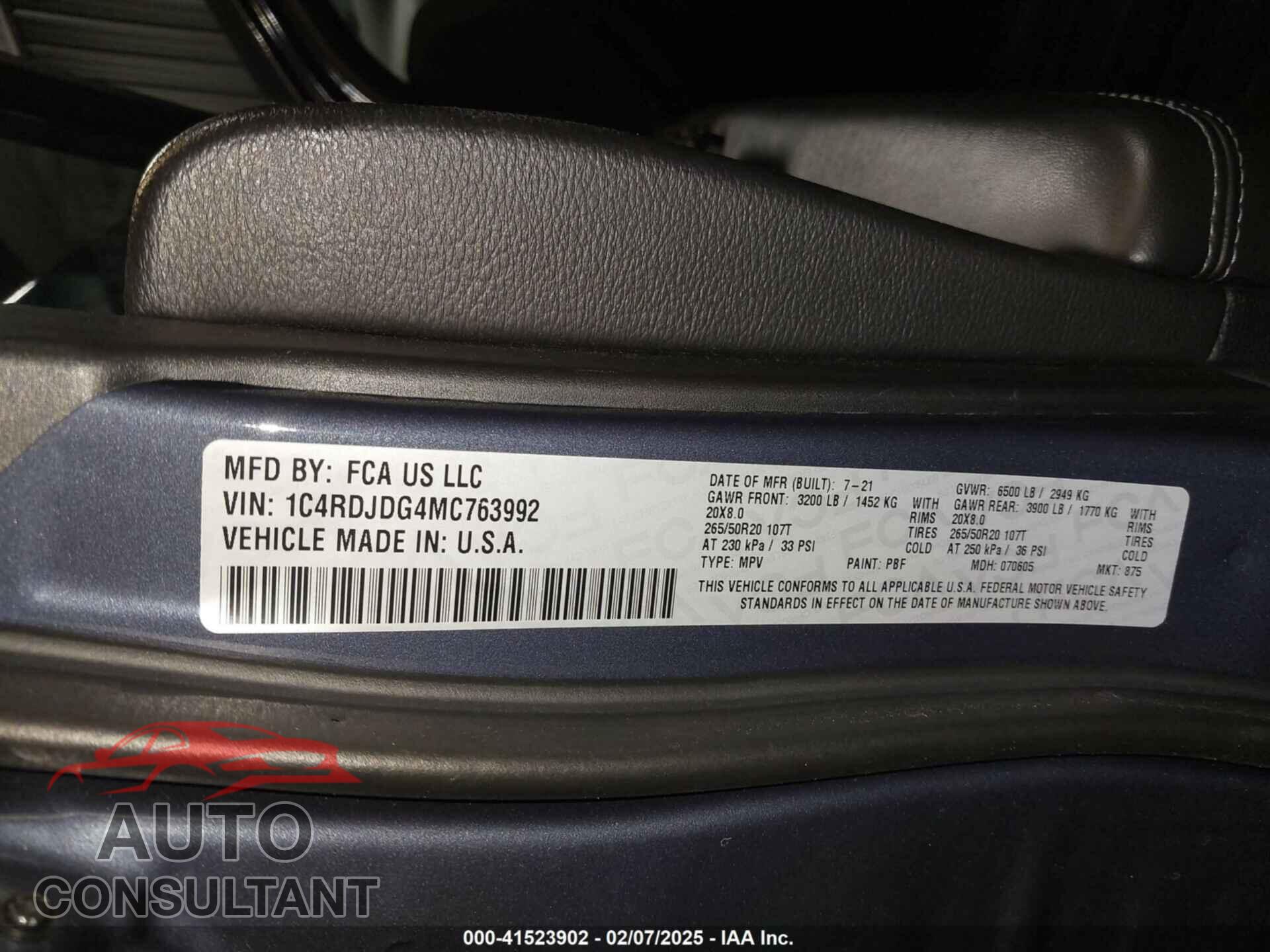 DODGE DURANGO 2021 - 1C4RDJDG4MC763992