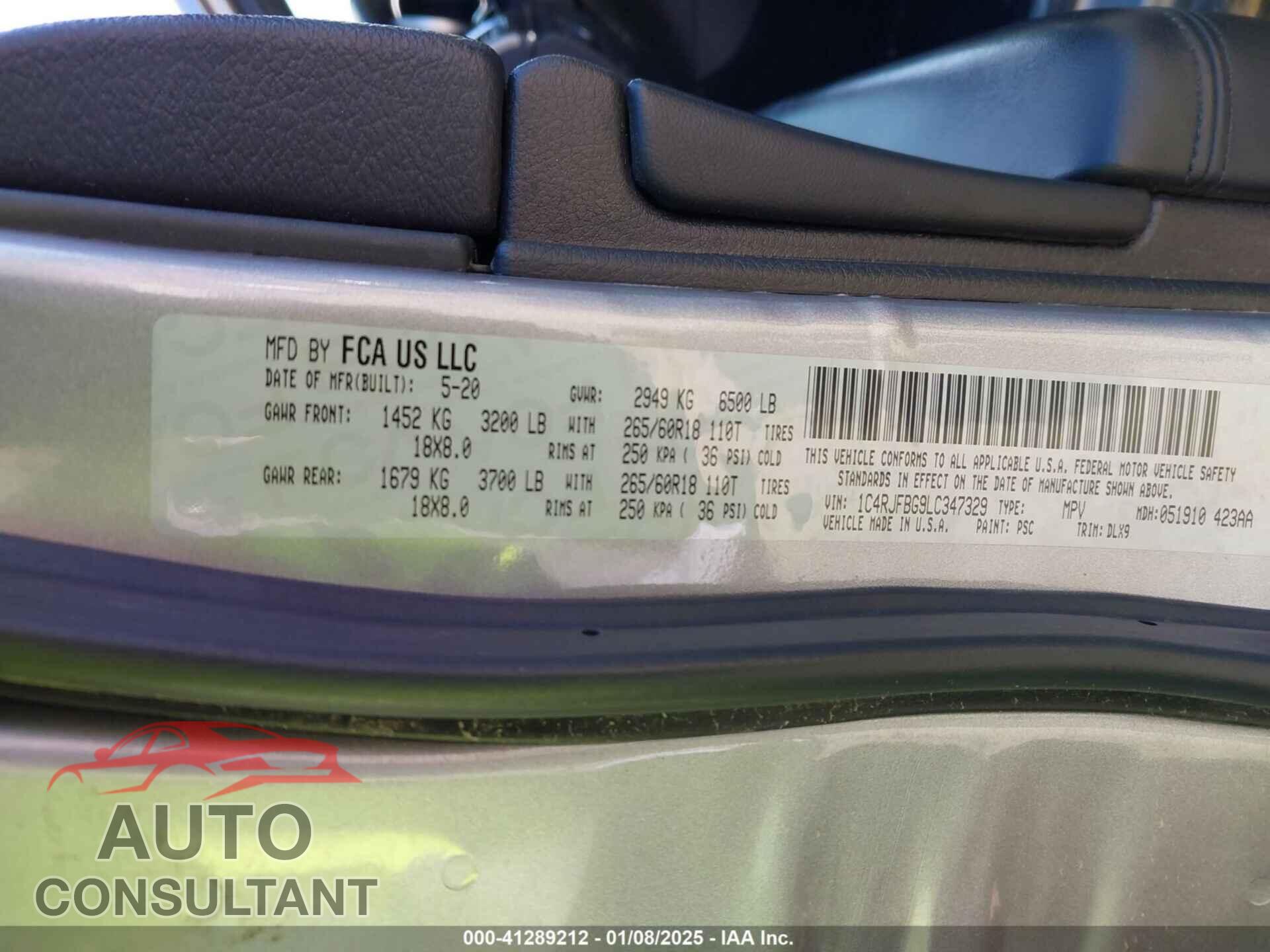 JEEP GRAND CHEROKEE 2020 - 1C4RJFBG9LC347329