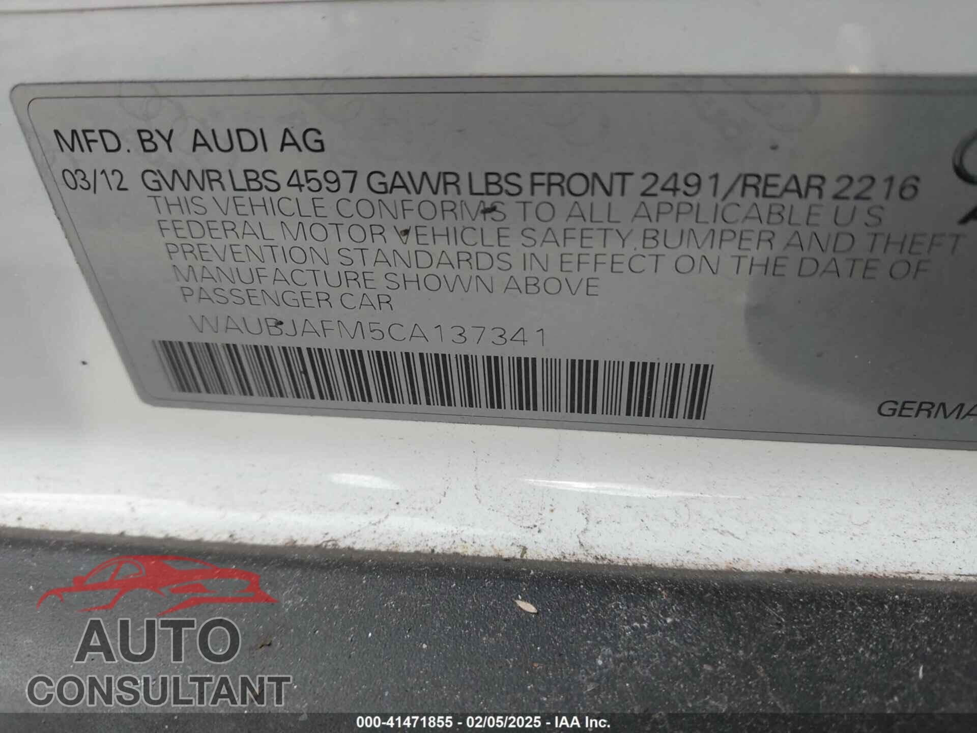 AUDI A3 2012 - WAUBJAFM5CA137341