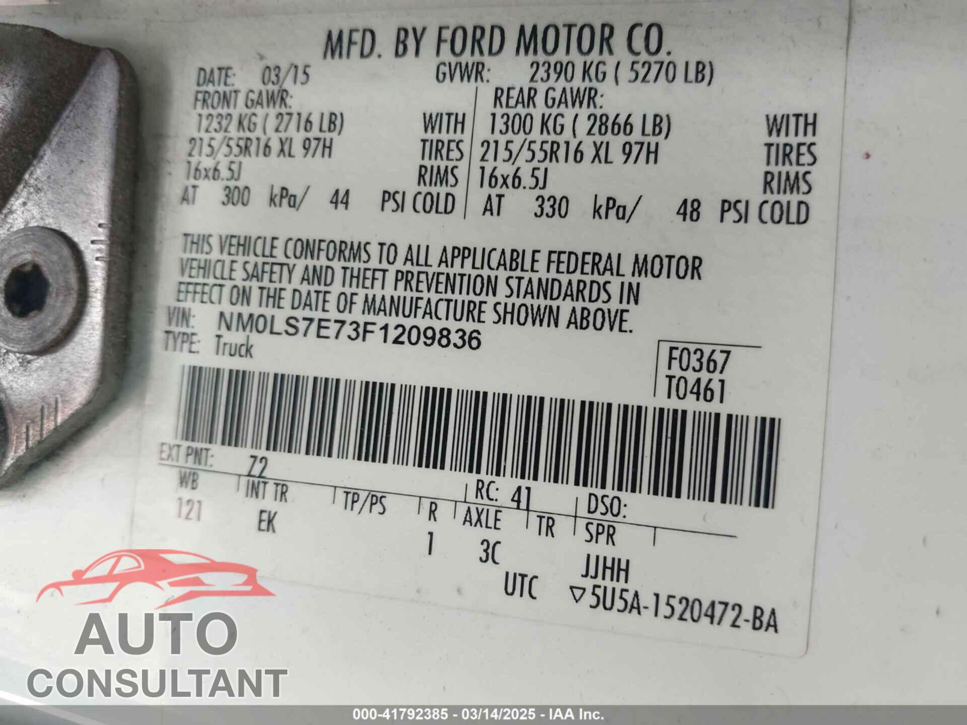 FORD TRANSIT CONNECT 2015 - NM0LS7E73F1209836