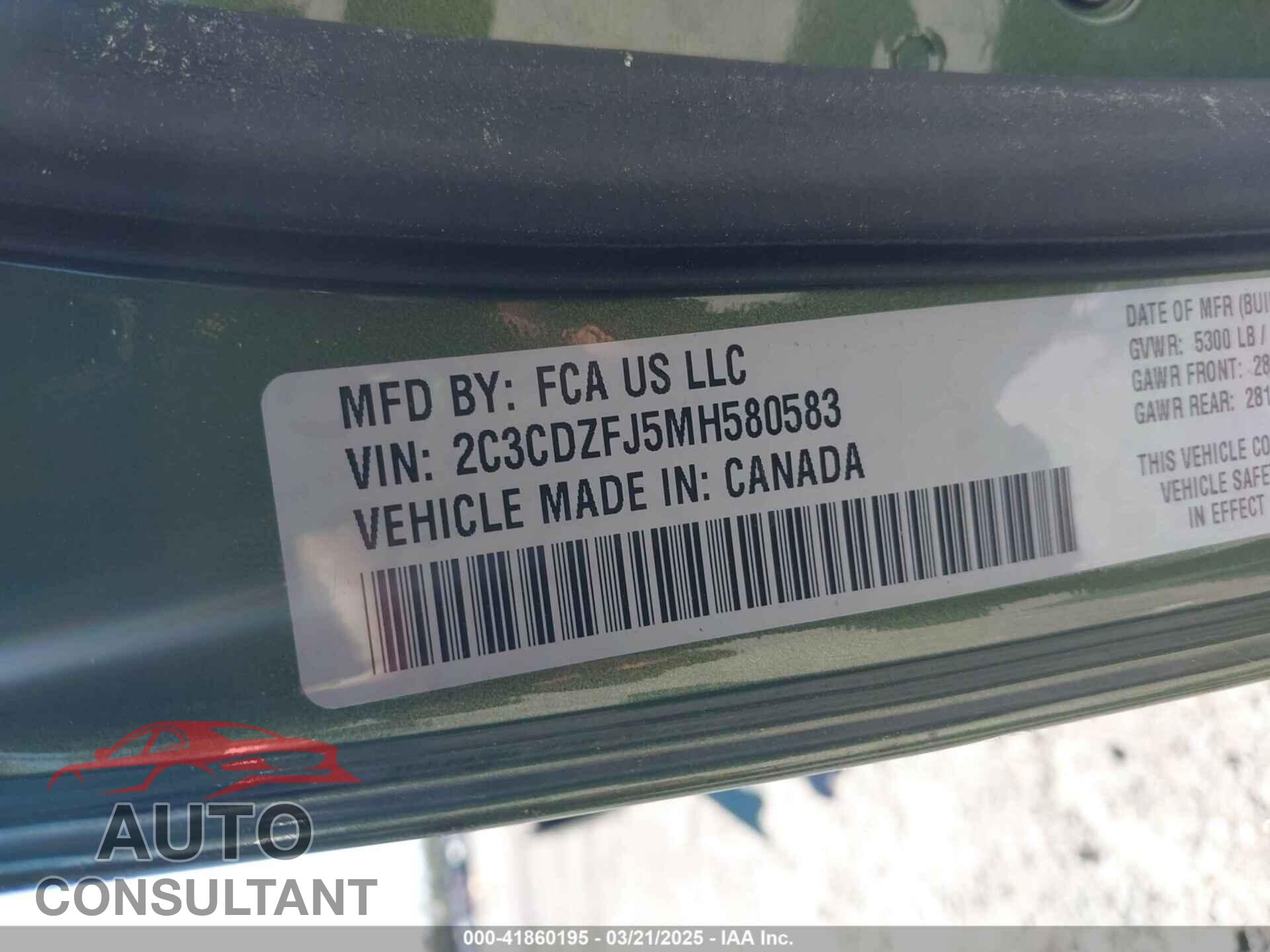 DODGE CHALLENGER 2021 - 2C3CDZFJ5MH580583