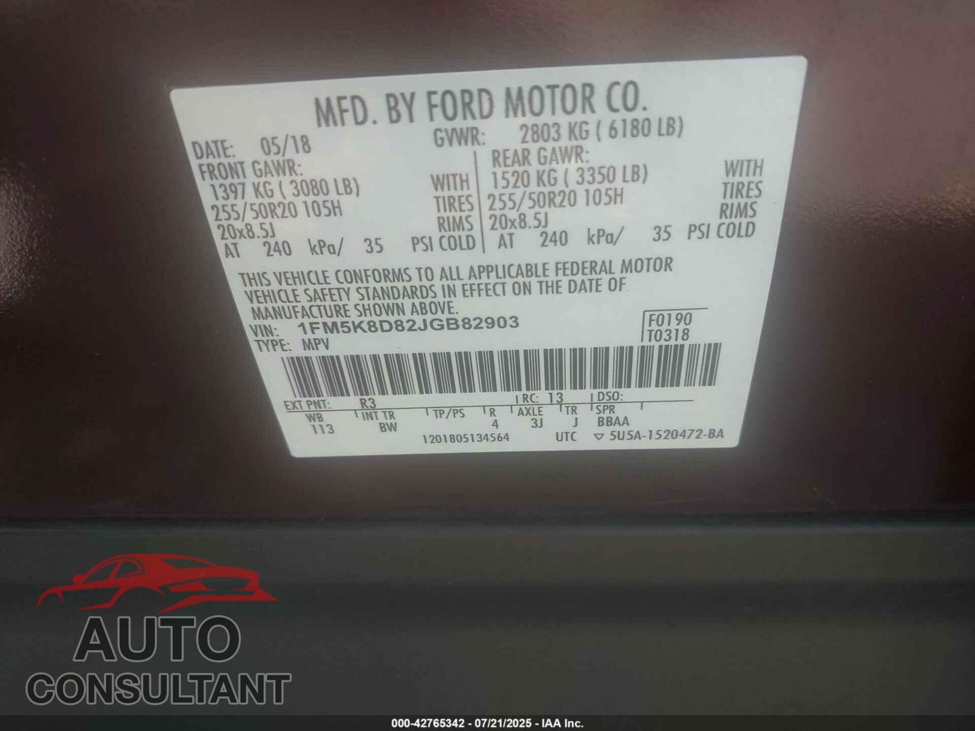 FORD EXPLORER 2018 - 1FM5K8D82JGB82903