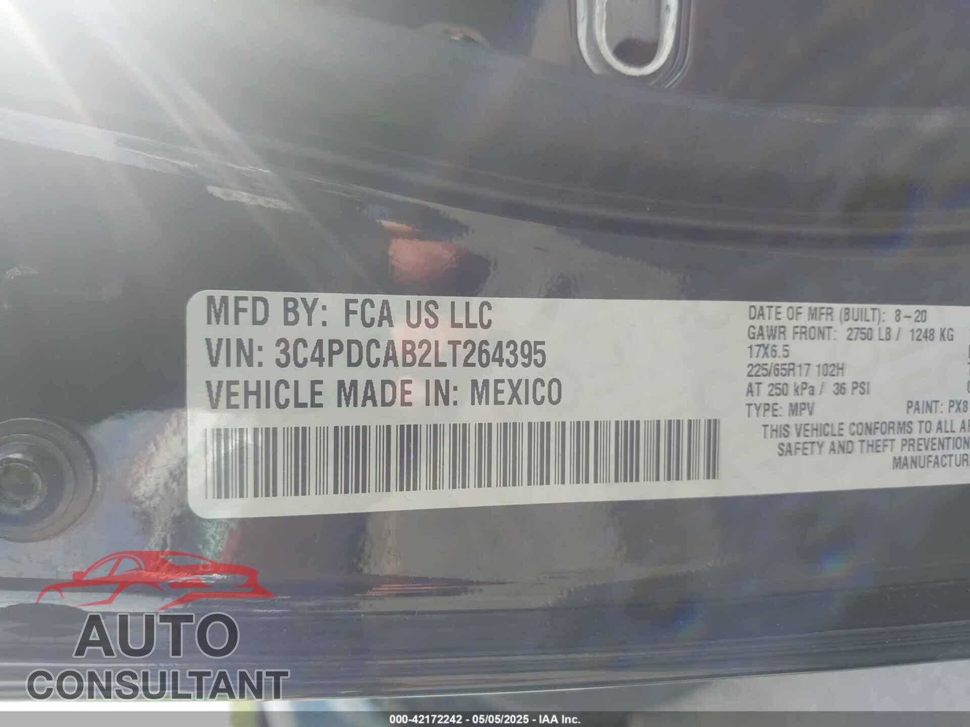 DODGE JOURNEY 2020 - 3C4PDCAB2LT264395