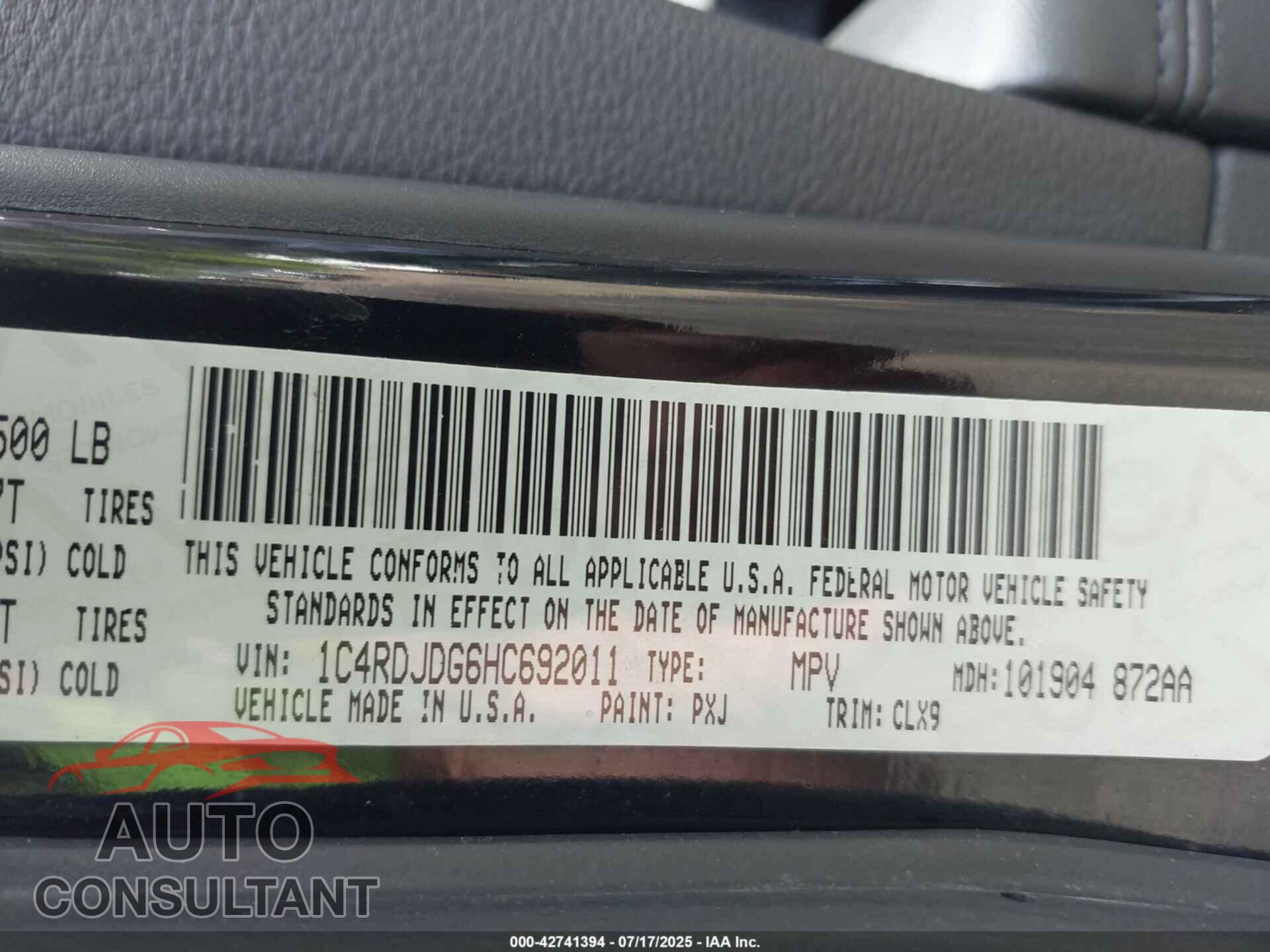 DODGE DURANGO 2017 - 1C4RDJDG6HC692011