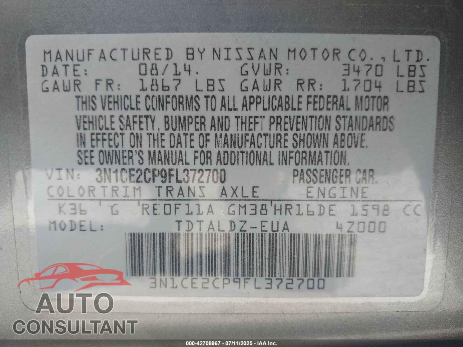 NISSAN VERSA NOTE 2015 - 3N1CE2CP9FL372700