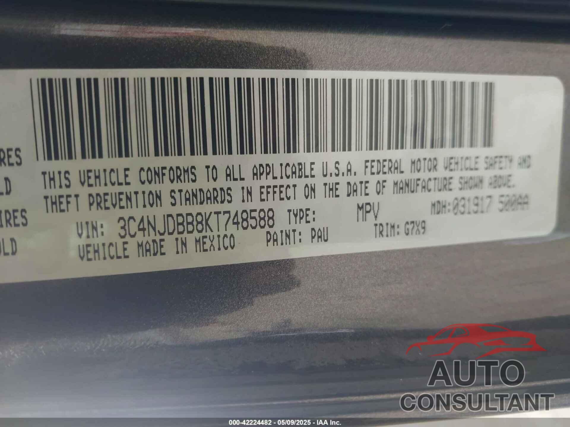 JEEP COMPASS 2019 - 3C4NJDBB8KT748588