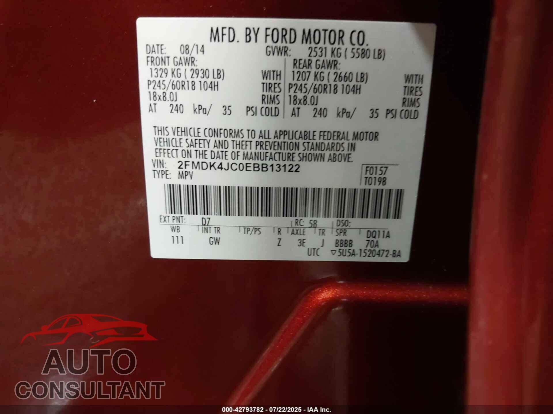 FORD EDGE 2014 - 2FMDK4JC0EBB13122