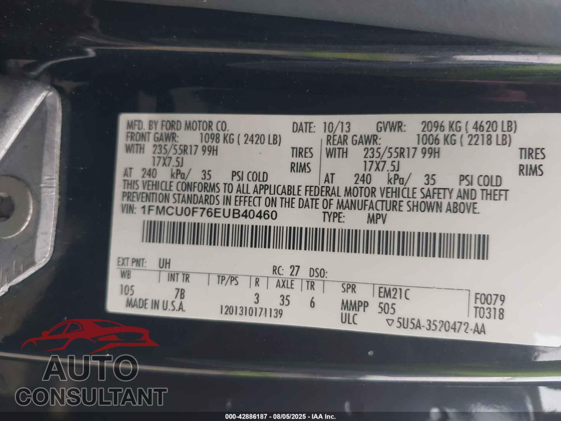 FORD ESCAPE 2014 - 1FMCU0F76EUB40460