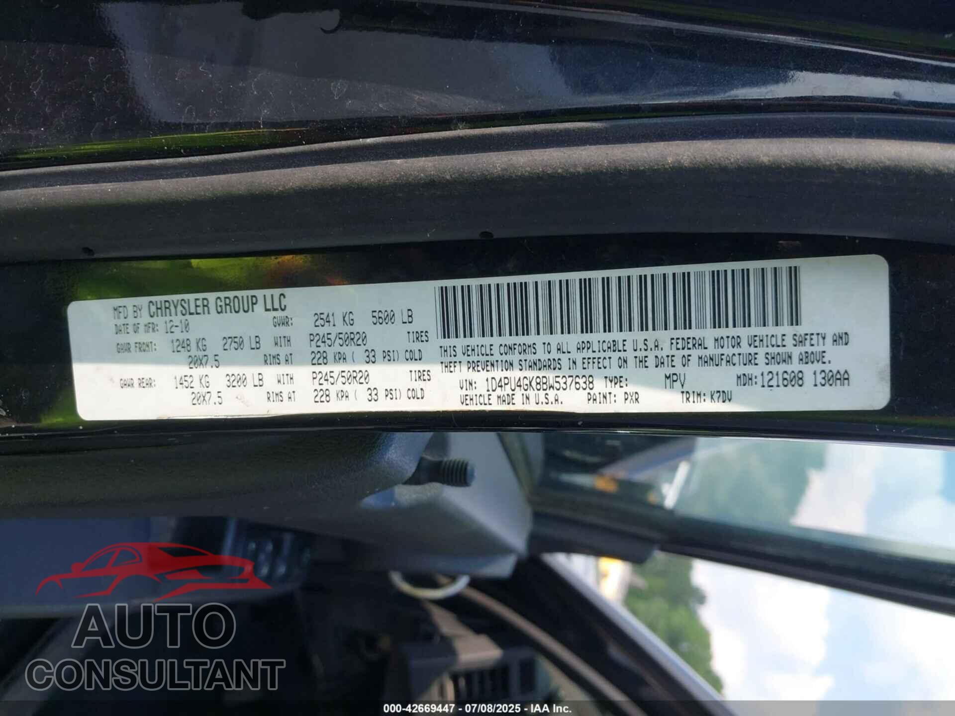 DODGE NITRO 2011 - 1D4PU4GK8BW537638