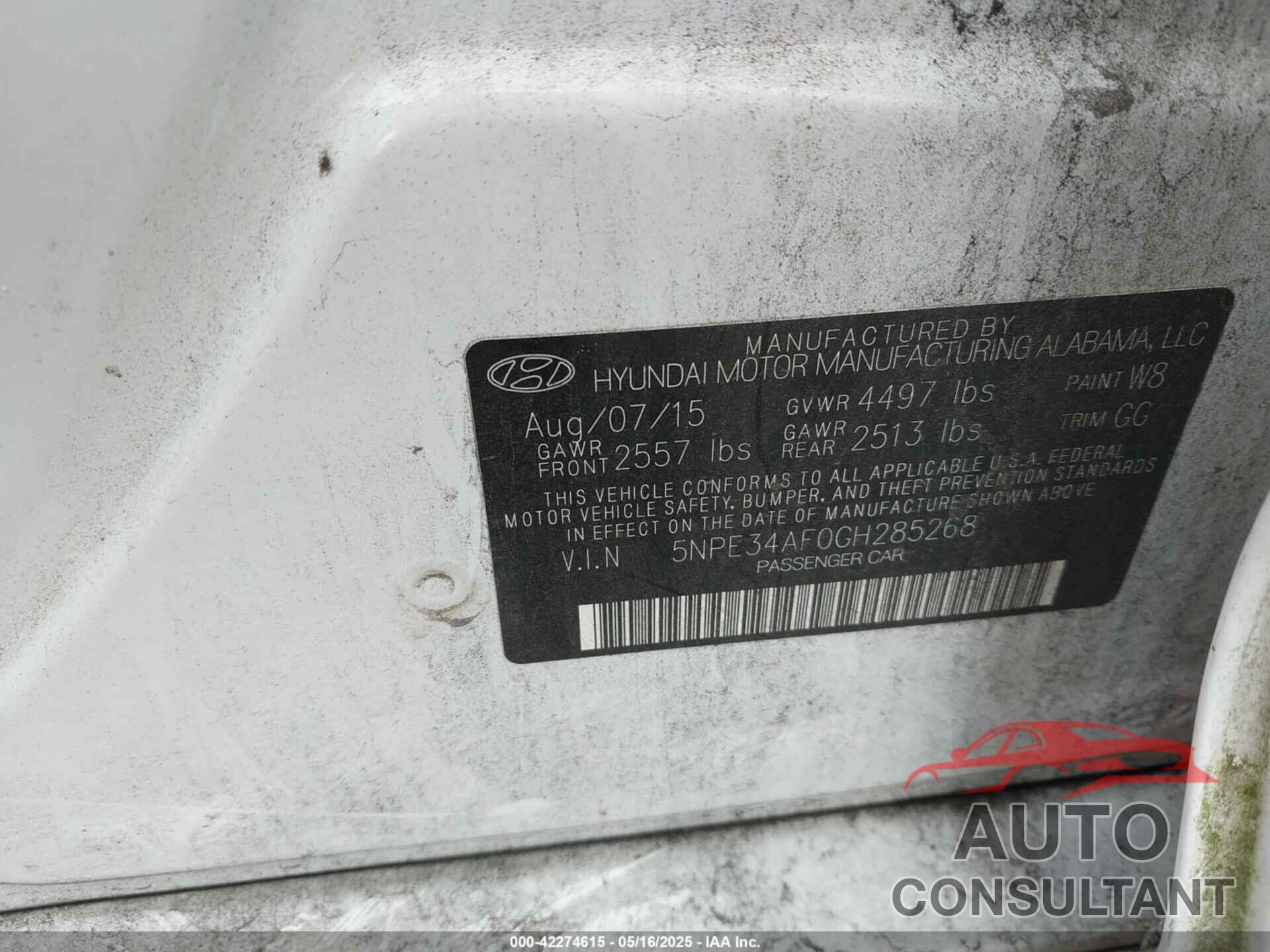 HYUNDAI SONATA 2016 - 5NPE34AF0GH285268