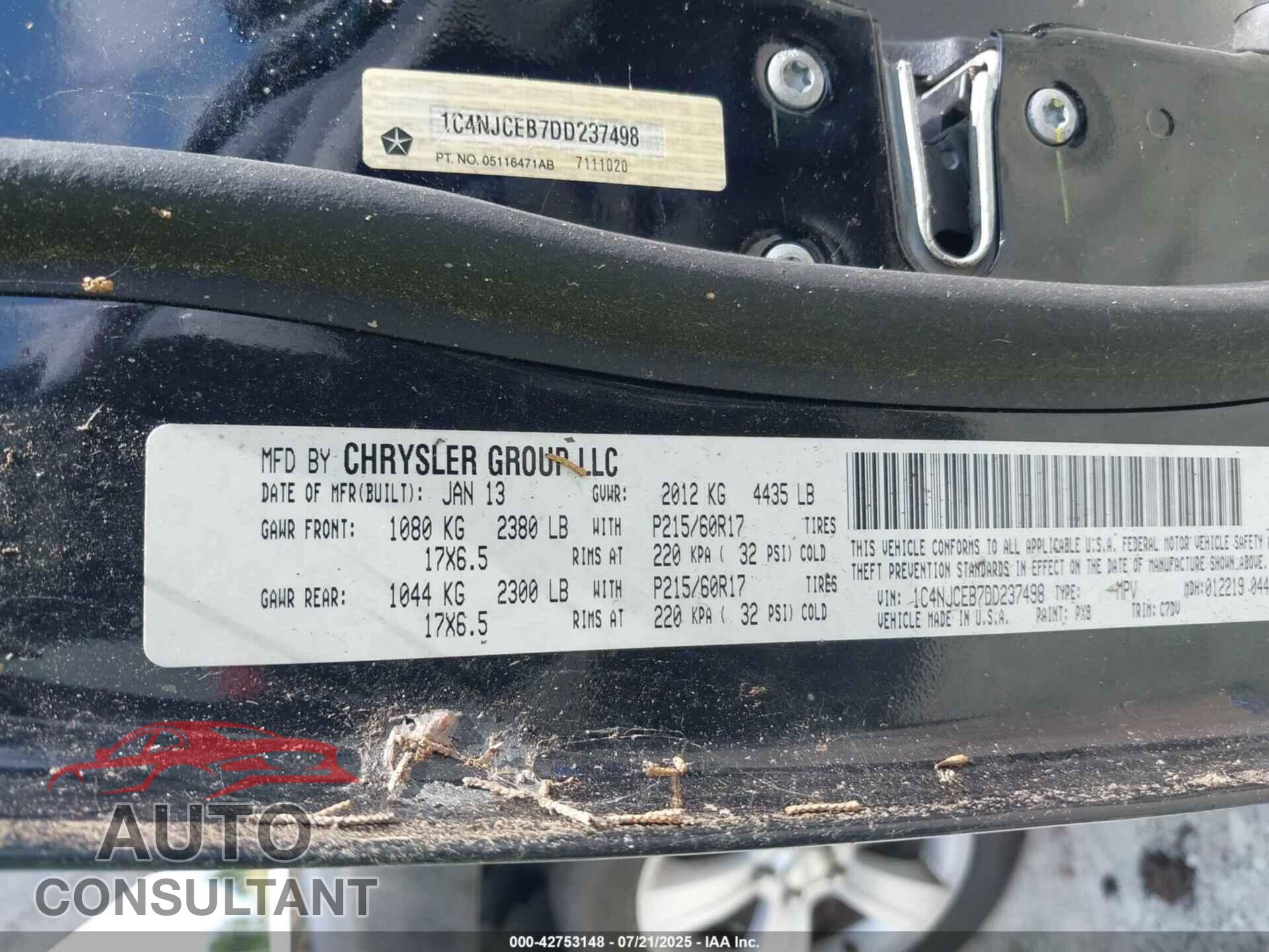 JEEP COMPASS 2013 - 1C4NJCEB7DD237498