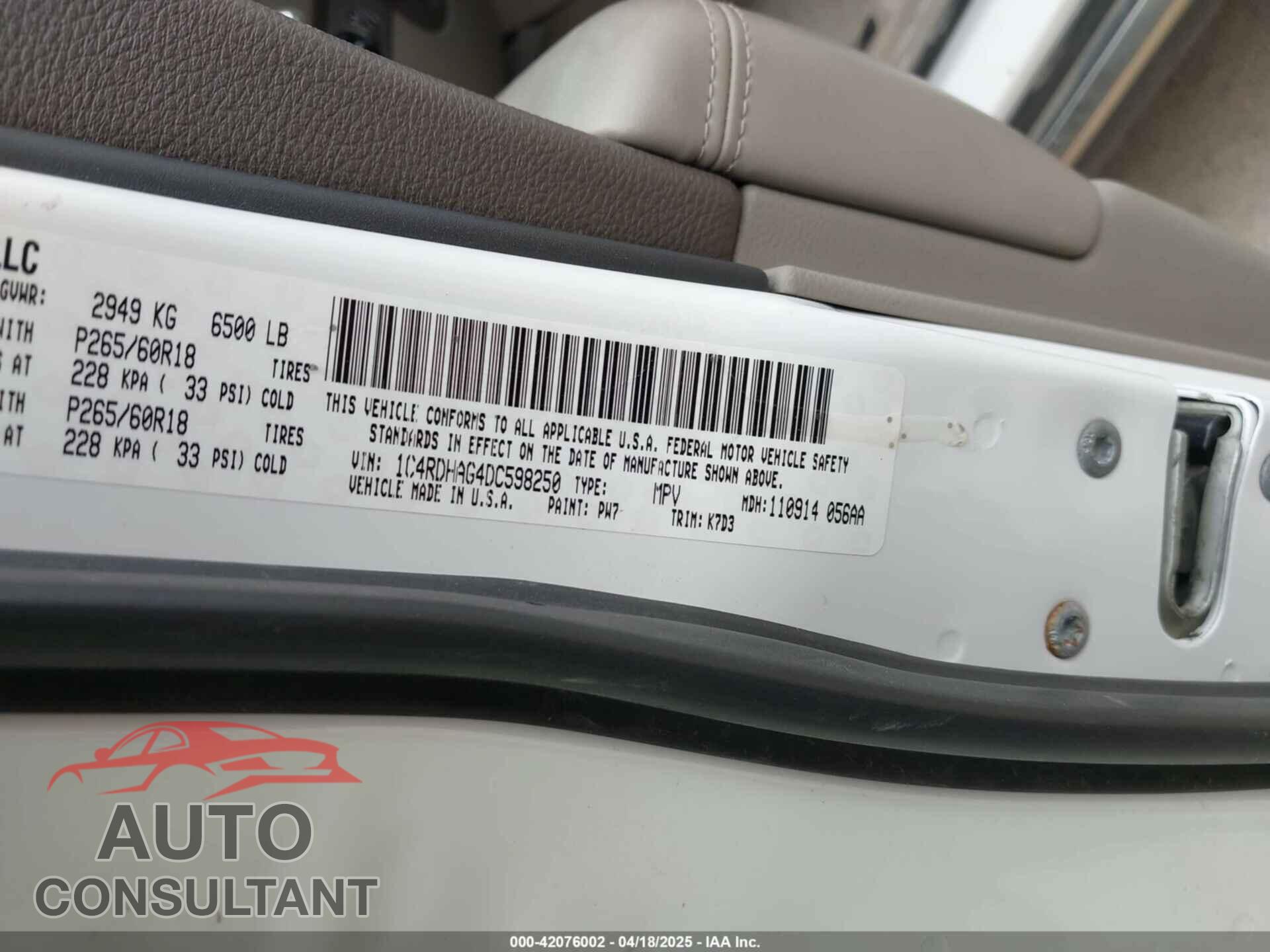 DODGE DURANGO 2013 - 1C4RDHAG4DC598250