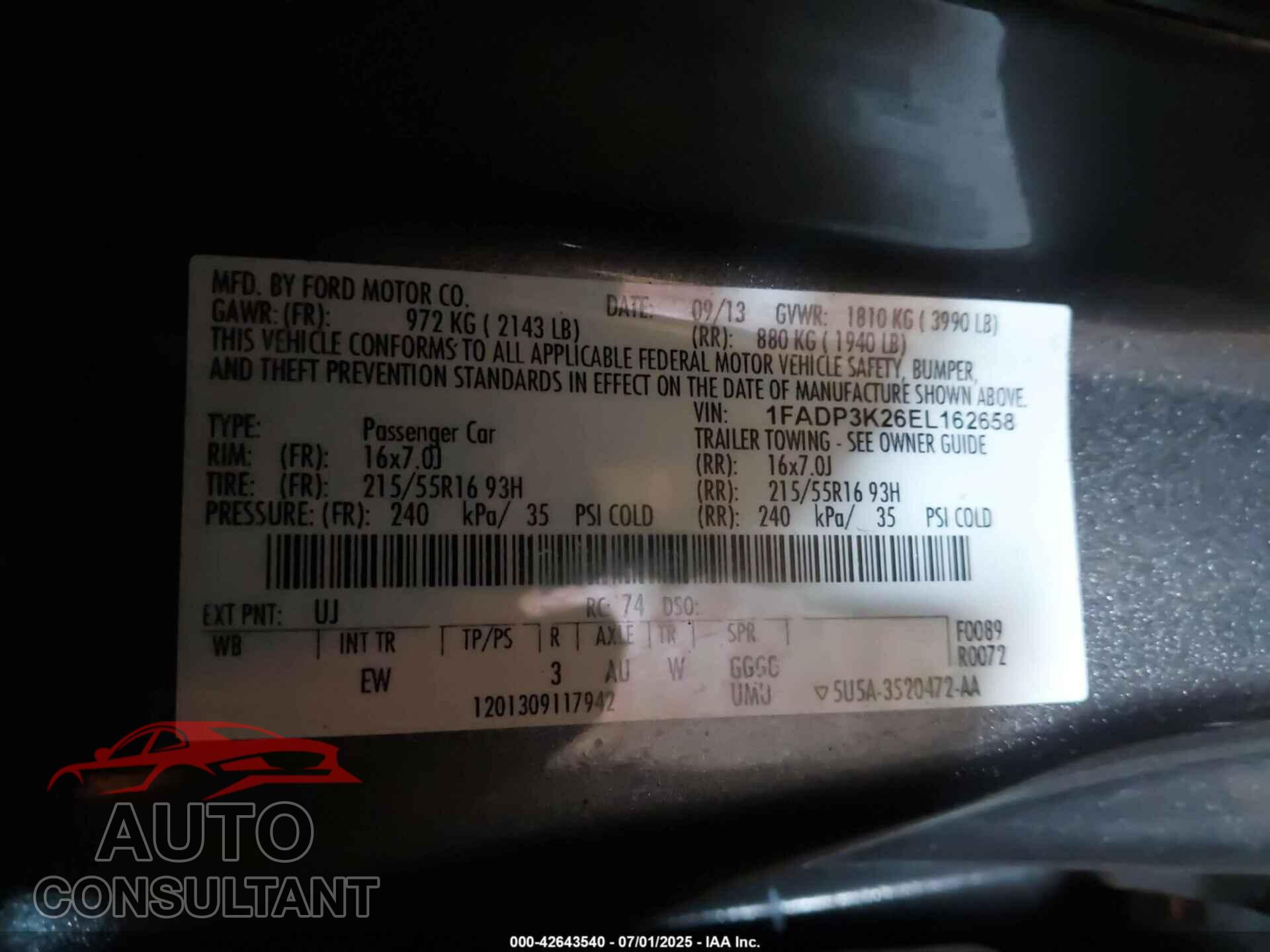 FORD FOCUS 2014 - 1FADP3K26EL162658