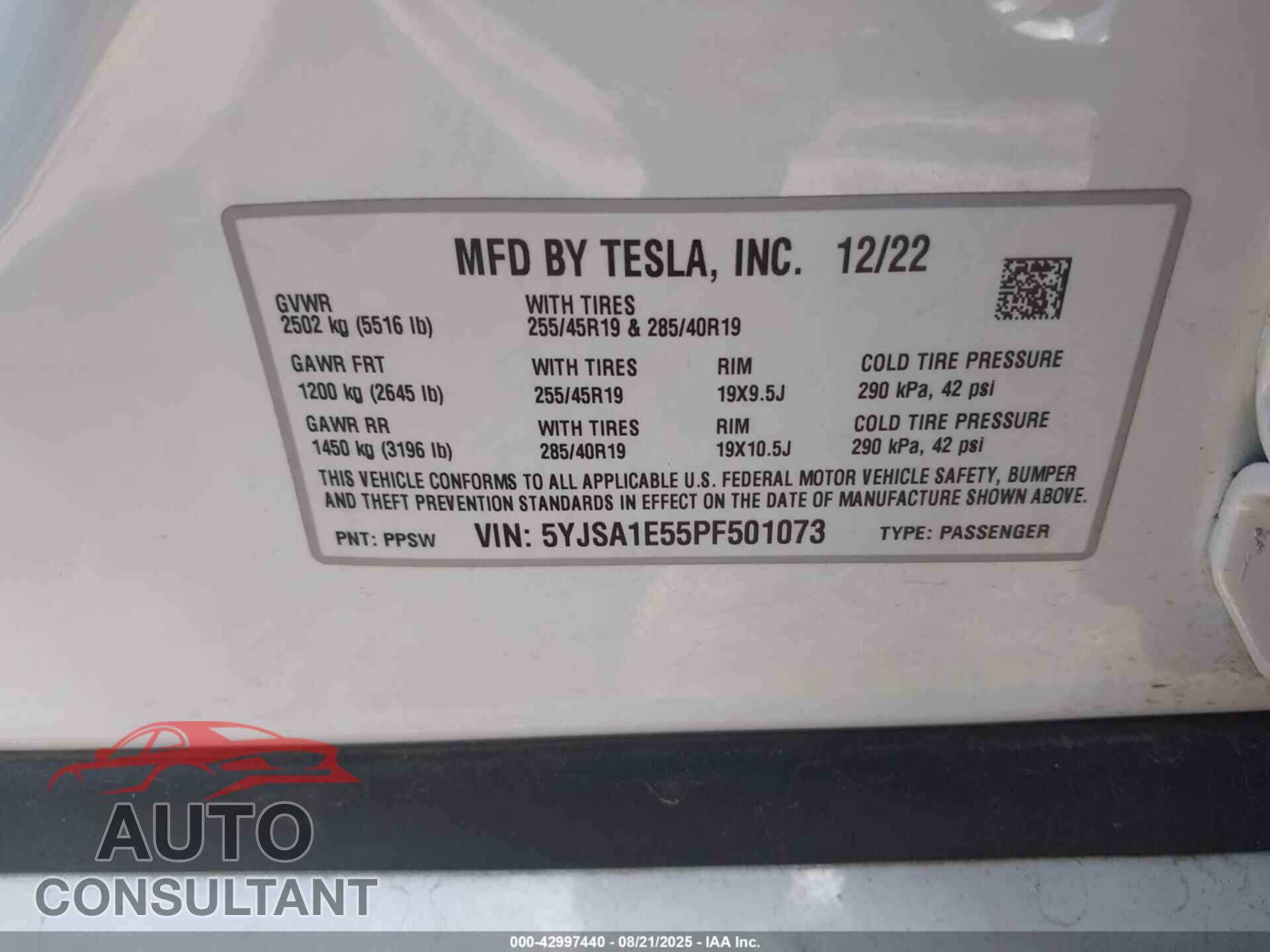 TESLA MODEL S 2023 - 5YJSA1E55PF501073