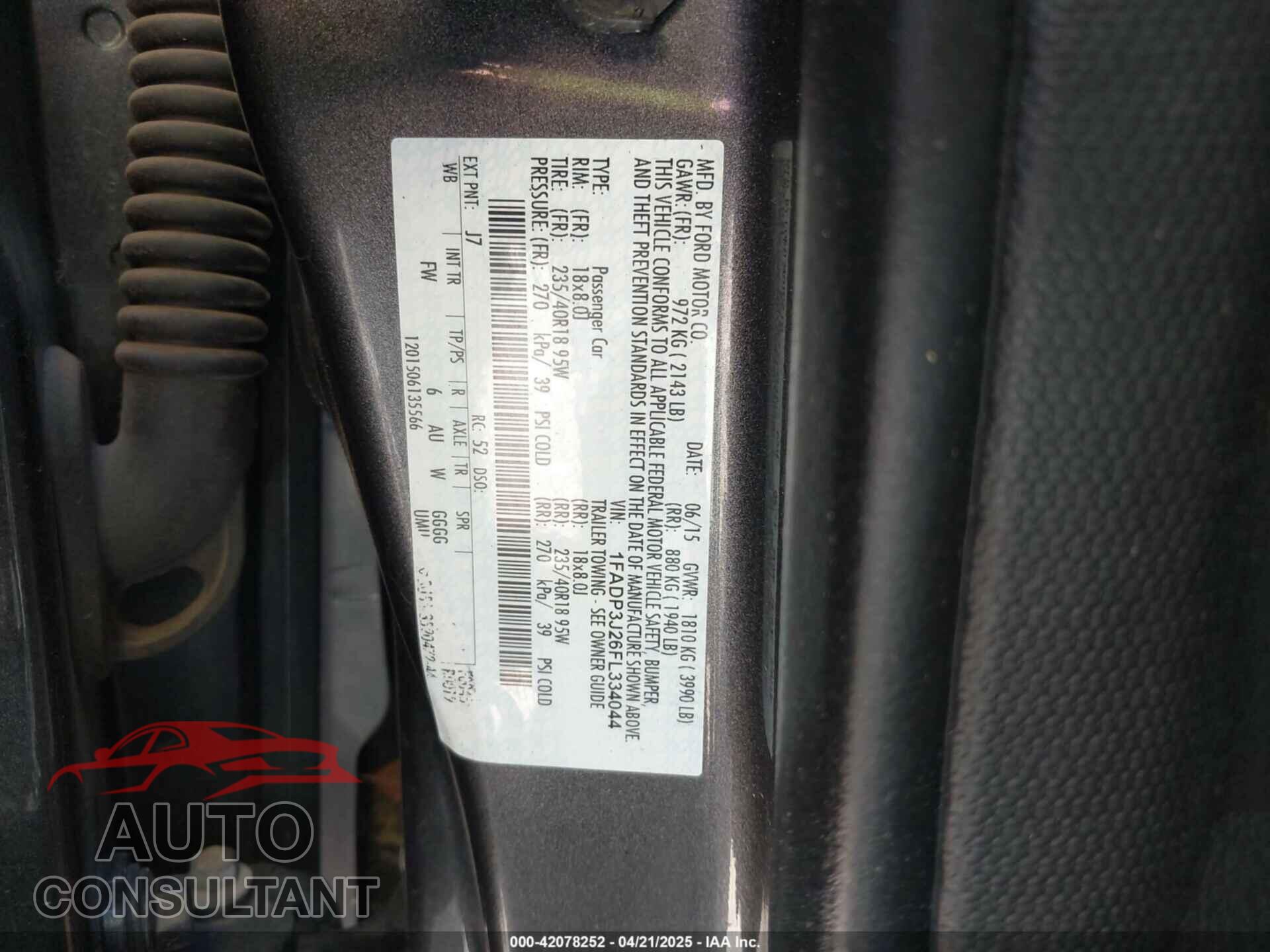 FORD FOCUS 2015 - 1FADP3J26FL334044