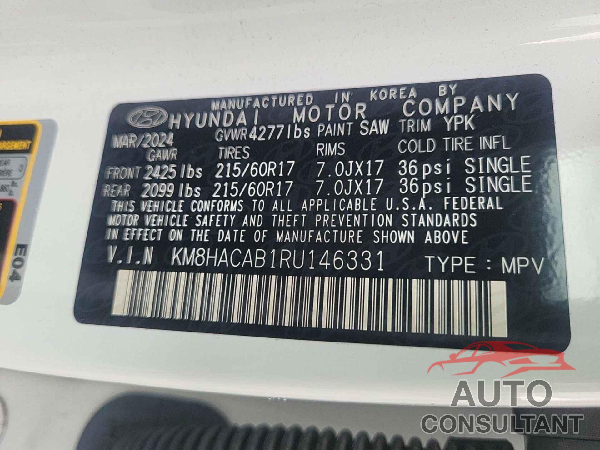 HYUNDAI KONA 2024 - KM8HACAB1RU146331