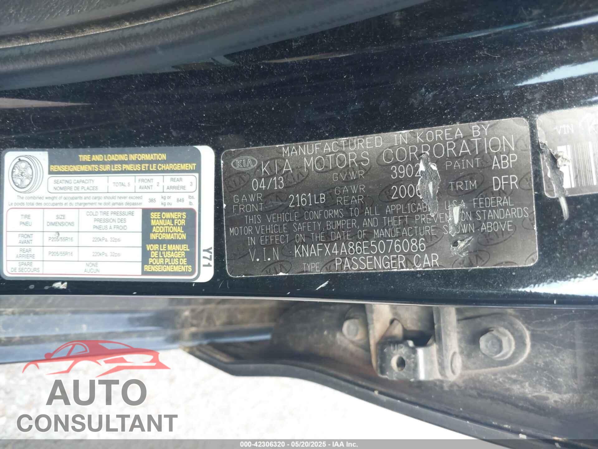 KIA FORTE 2014 - KNAFX4A86E5076086