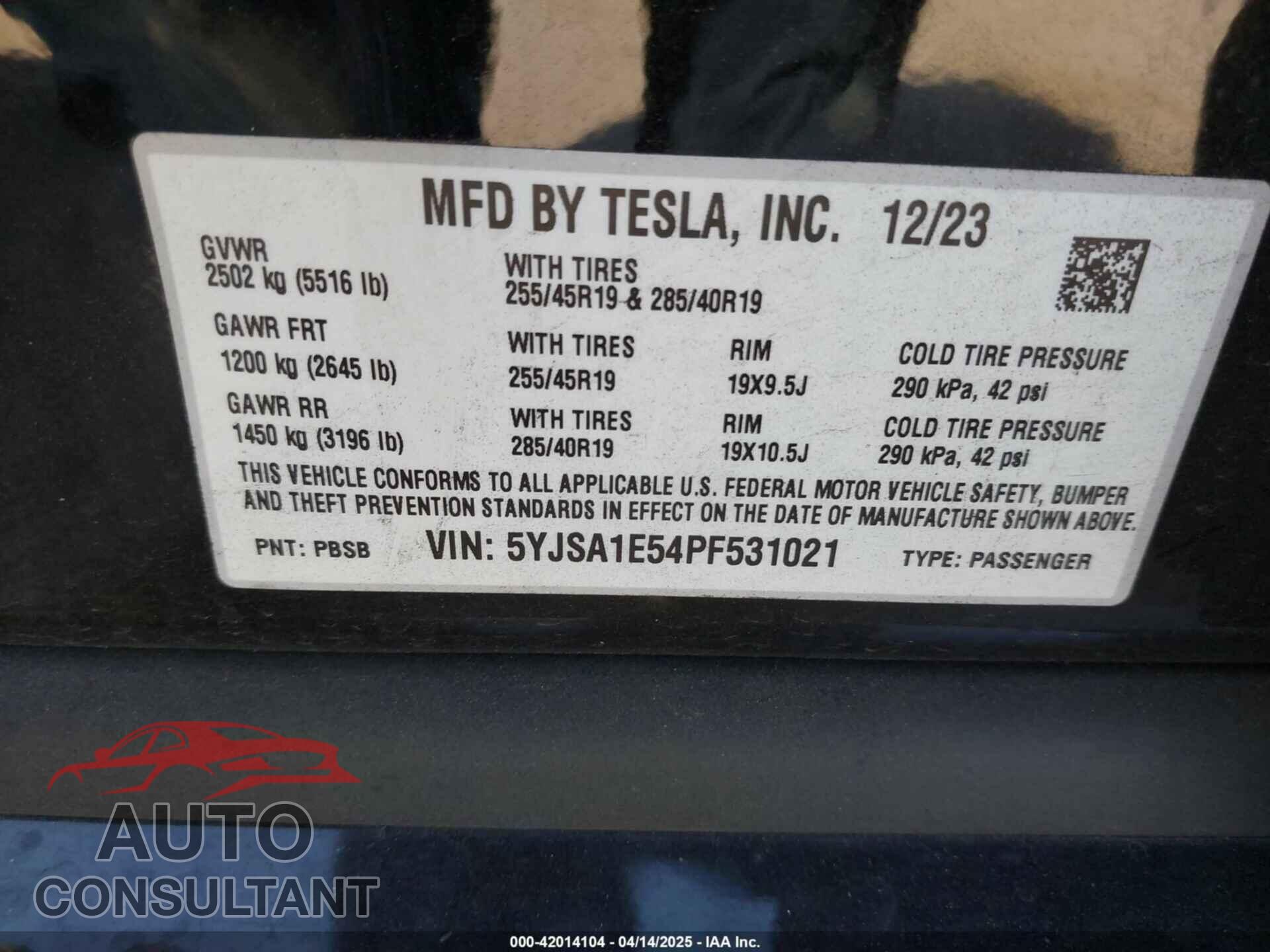 TESLA MODEL S 2023 - 5YJSA1E54PF531021