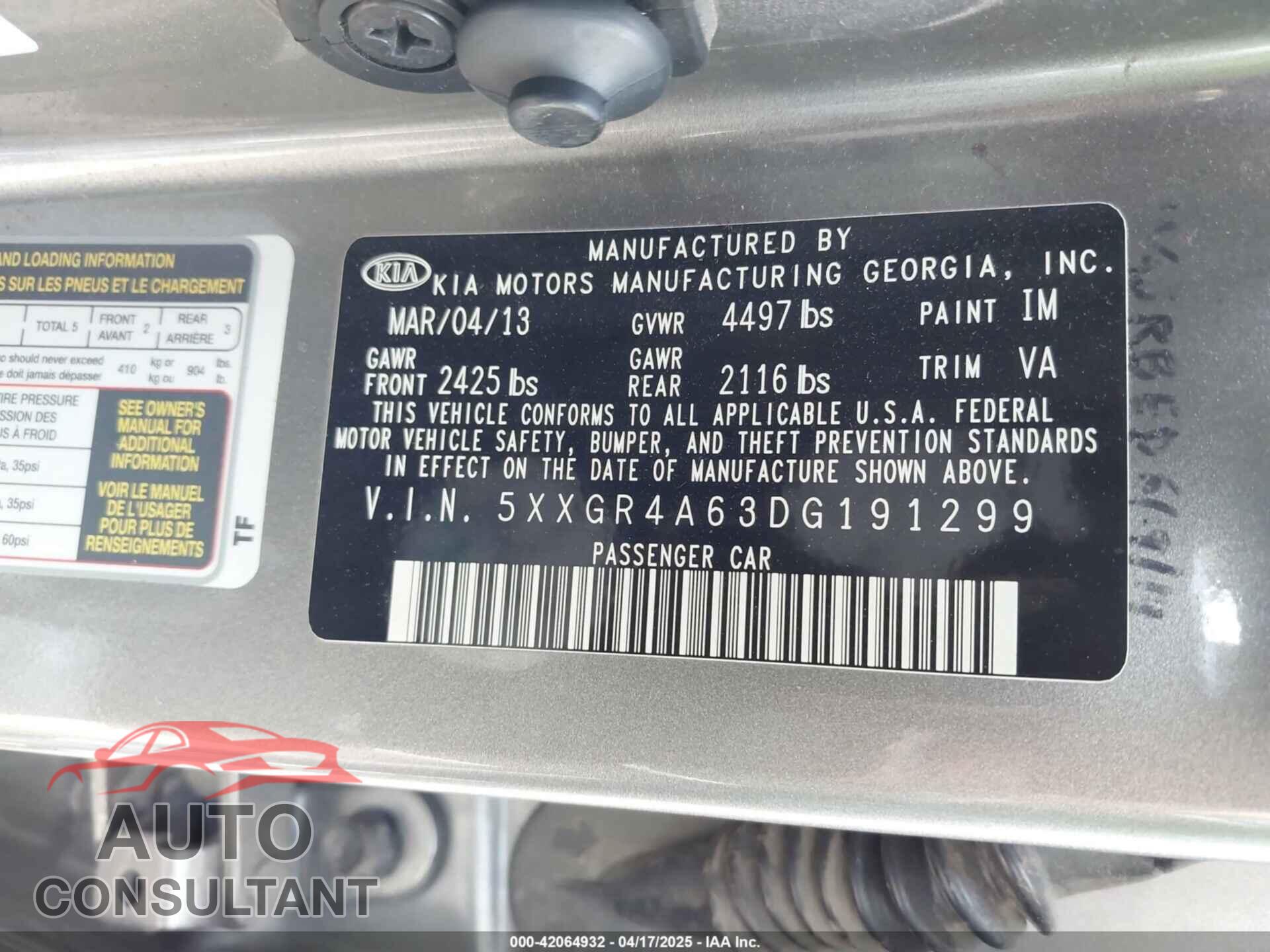 KIA OPTIMA 2013 - 5XXGR4A63DG191299