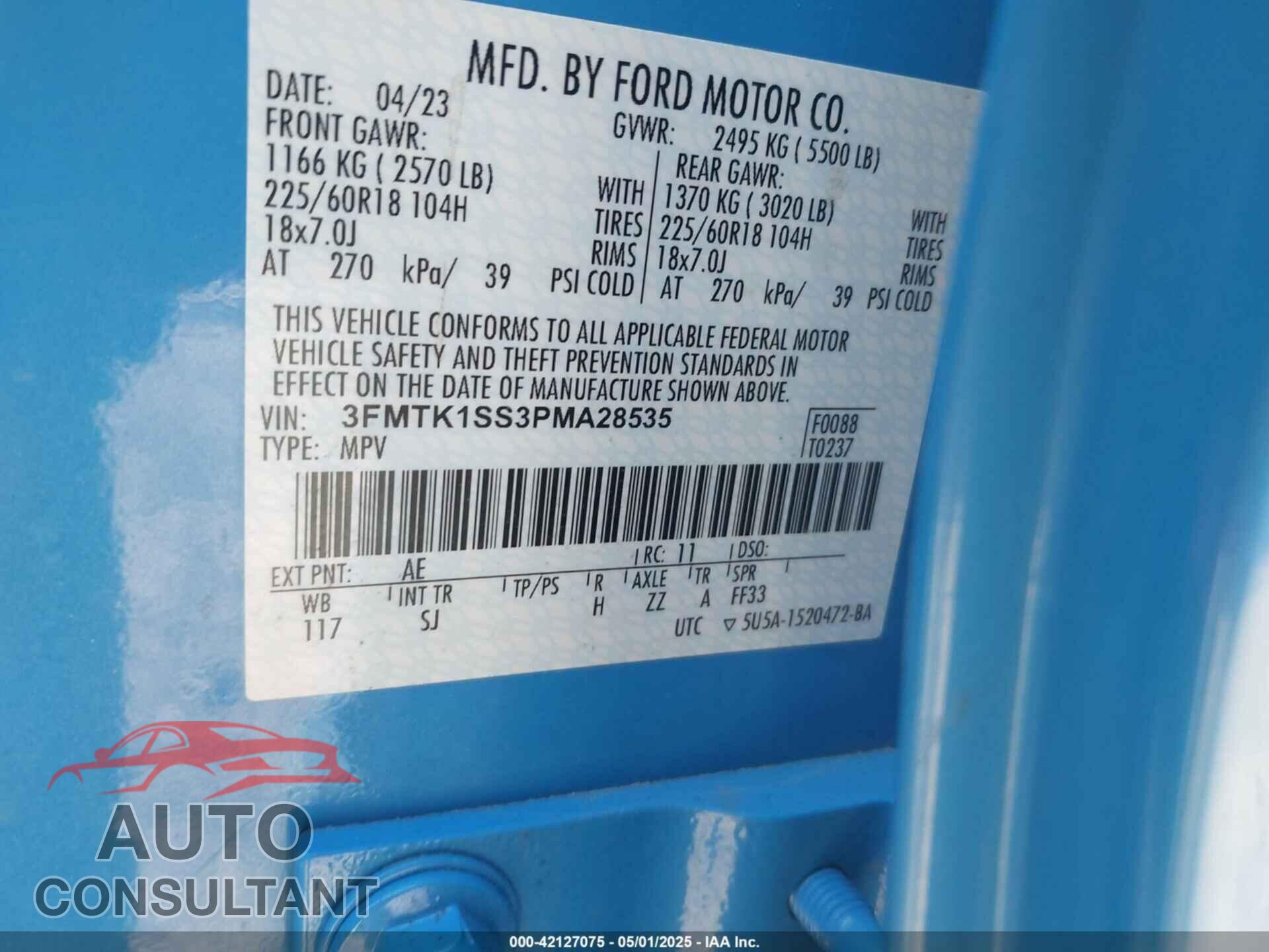 FORD MUSTANG MACH-E 2023 - 3FMTK1SS3PMA28535