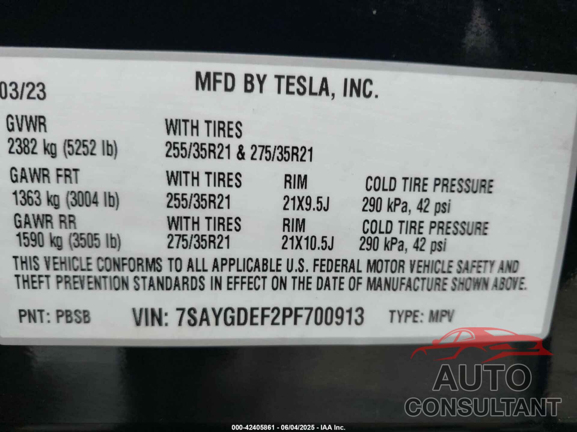 TESLA MODEL Y 2023 - 7SAYGDEF2PF700913